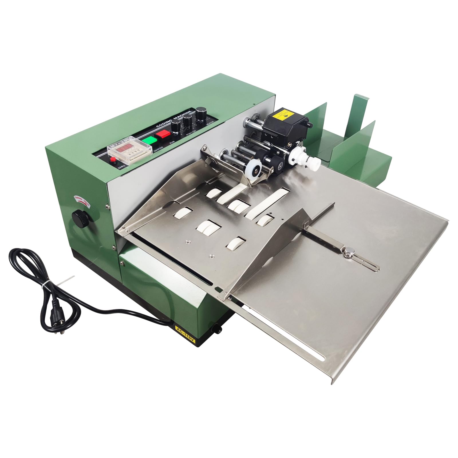 BANFLUXION 110V MY-380F Solid-Ink Coding Machine Automatic Wheel Coding Printing Machine with Painting Spraying Widened Instant Drying Continuous Label Printer Machine 0-1.5mm Coding Thickness