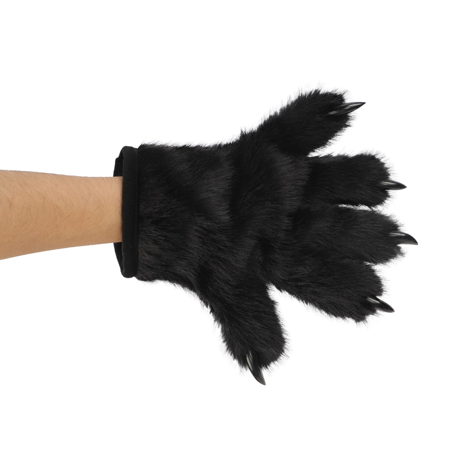 Furry Cat Claw Glove Faux Fur Plush Animal Paw Glove Hand Paws Mittens Halloween Costume Cosplay Costume (Black Pink, one size) - Image 4