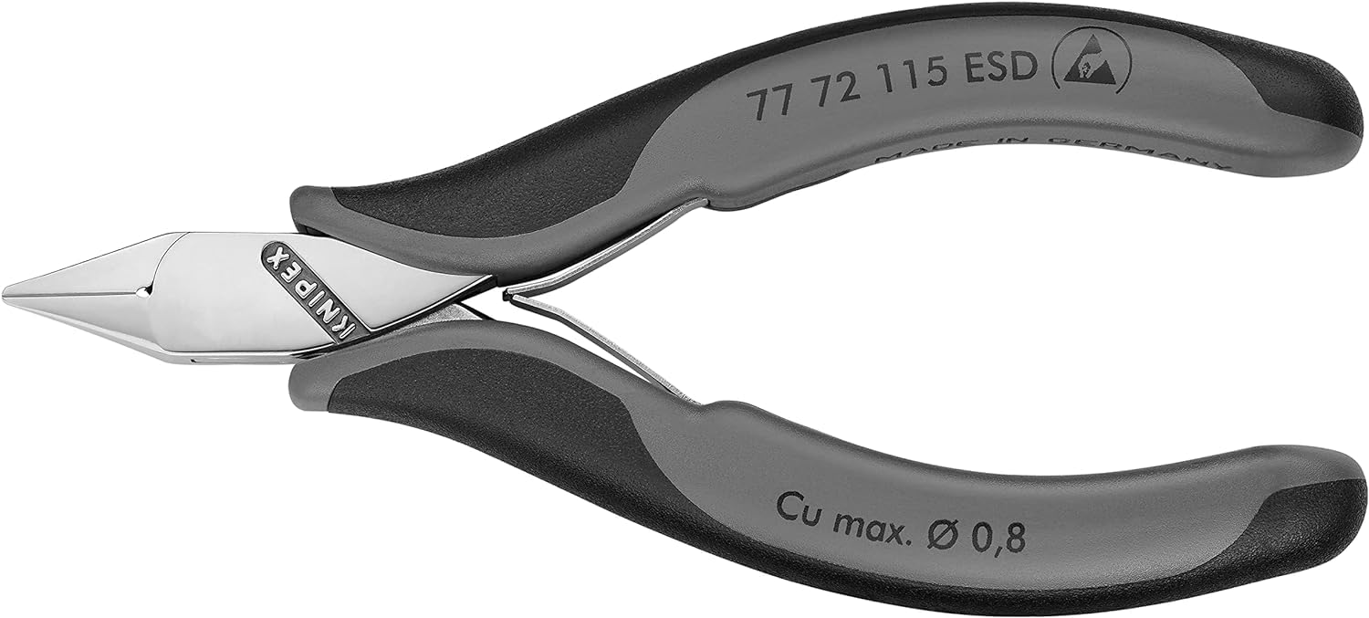 KNIPEX Alicates de corte diagonal para electrónica ESD con articulación machihembrada con mangos multicomponente 115 mm, 77 72 115 ESD