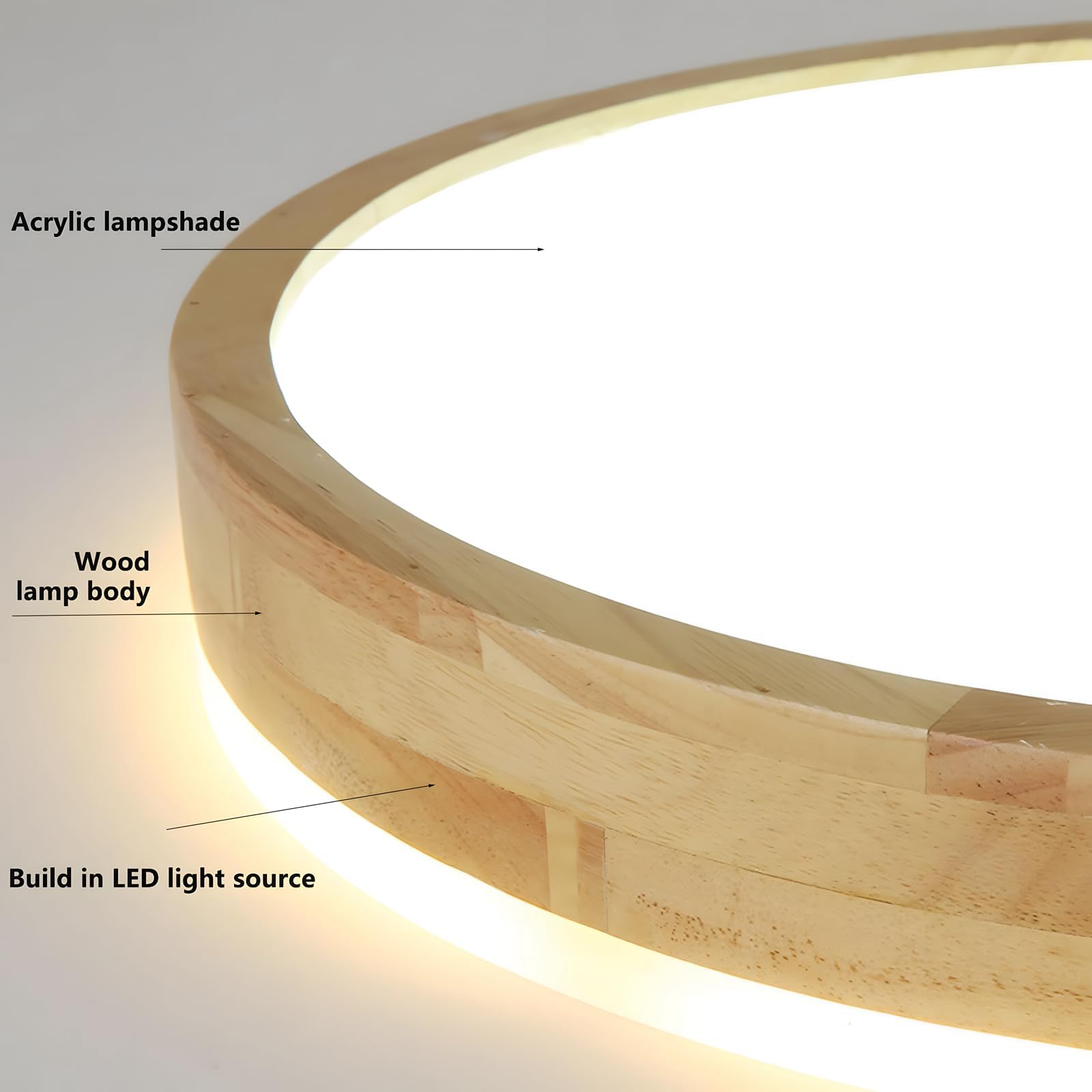 Lámpara techo LED madera, lámpara madera natural redonda con brillo superior de 360°| Regulable con mando distancia 2700K-6500K 30W | Salón Comedor Pasillo Hogar Oficina Habitación(Ø40cm)