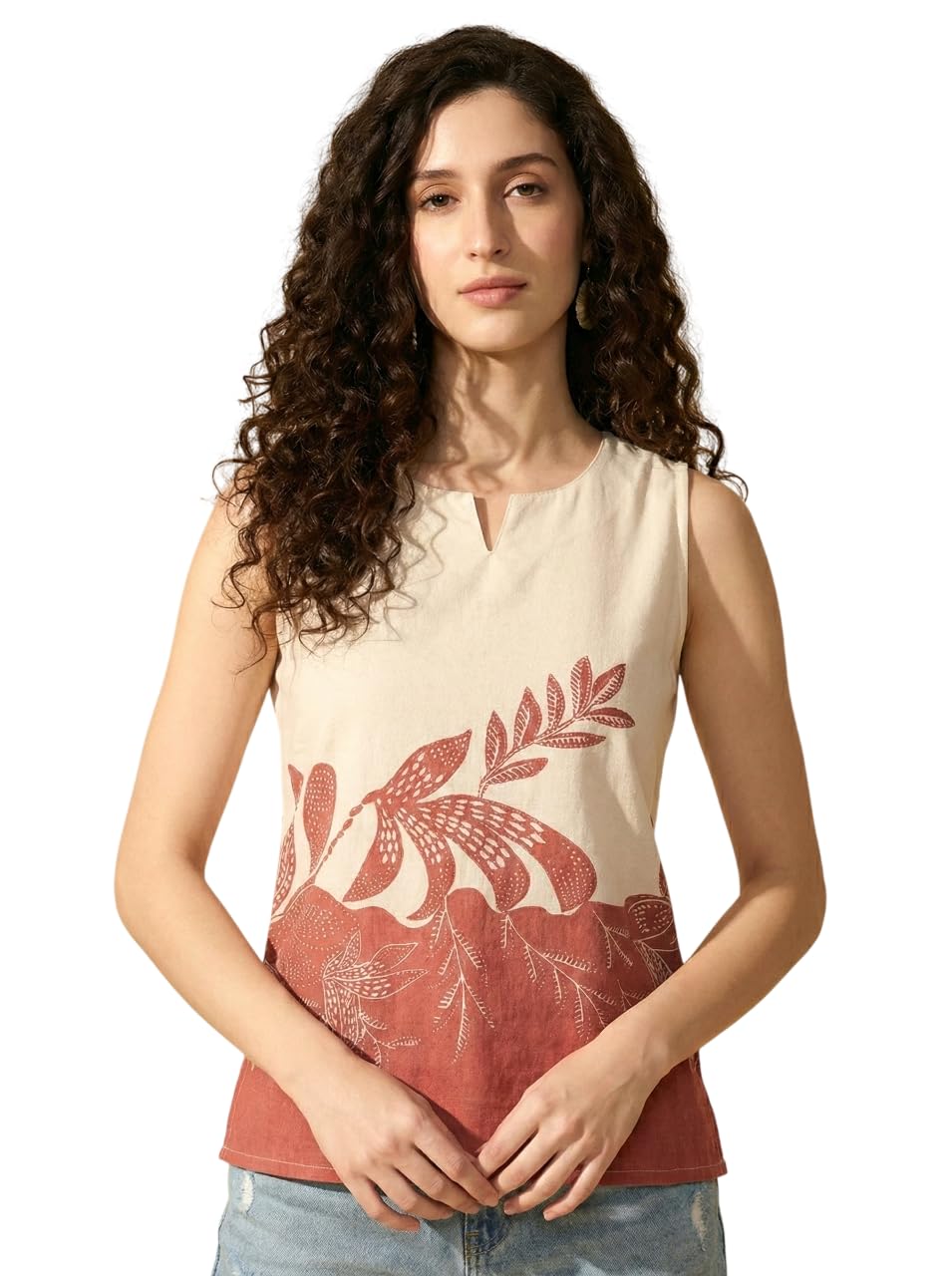 amazon brand - inkast Women Floral Print Sleeveless Top | Regular Fit | Hip Length | Casual Wear-picture-44