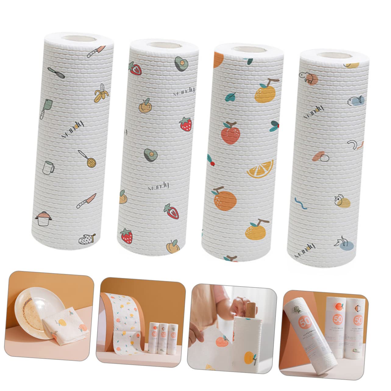 POPETPOP 4rotoli Strofinacci USA e Getta Biodegradabili Pulizia Cucina e Finestre Flessibili e Resistenti per Mobili e Banconi