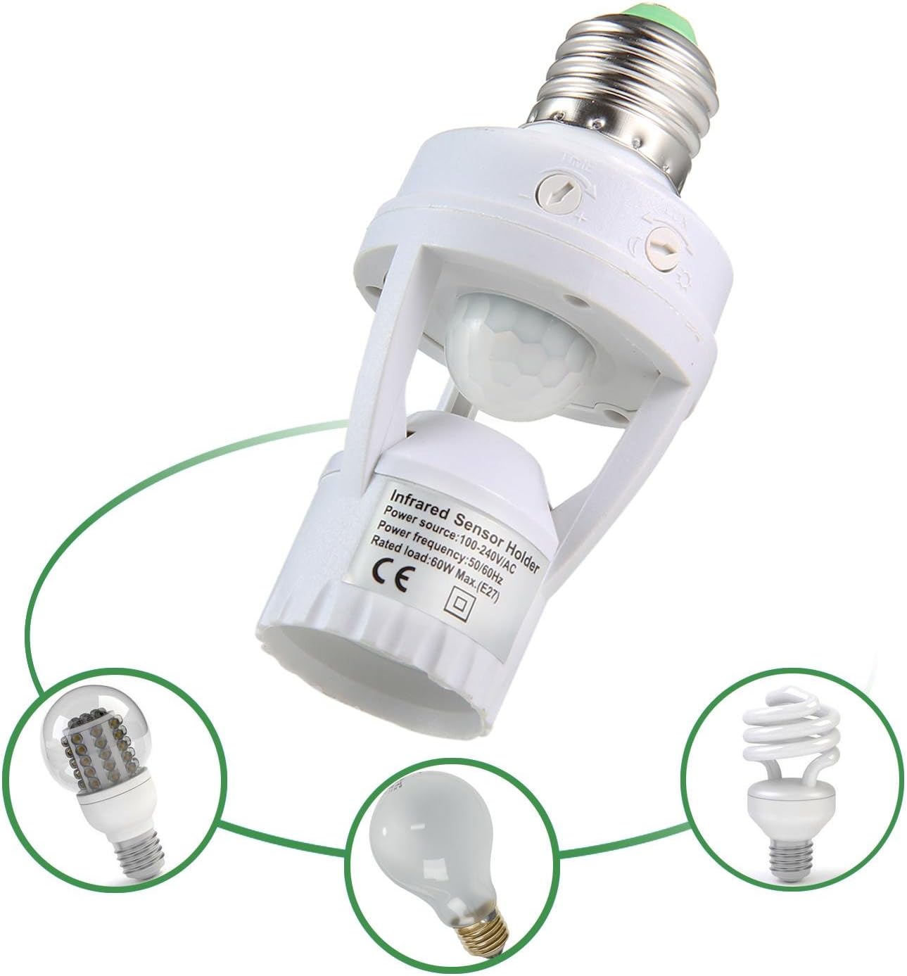 LAYOPO Auto Motion Sensor Light Socket Adapter, Day and Night Modes 360