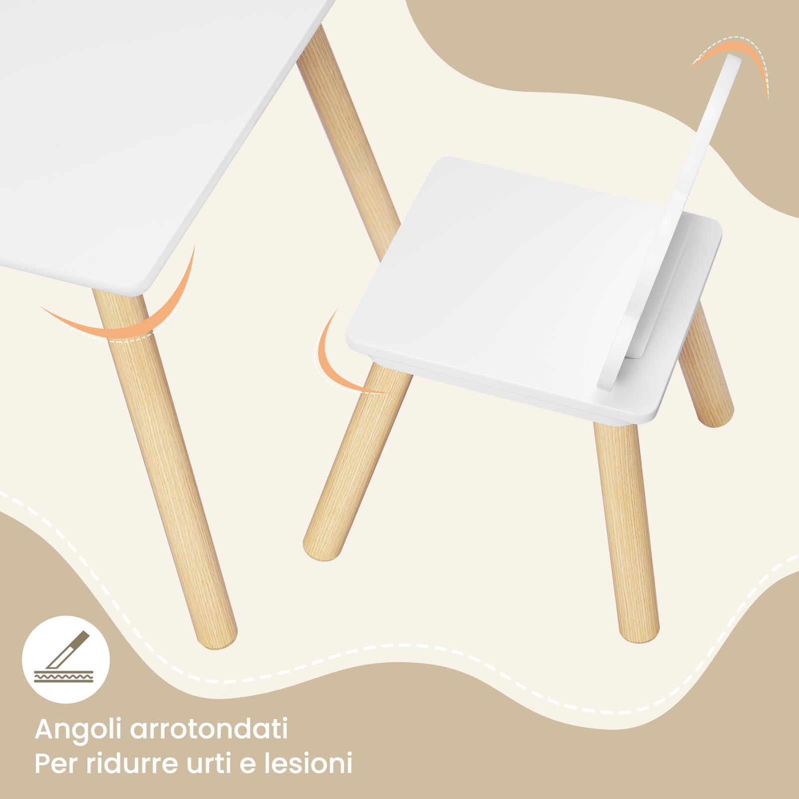 WOLTU Set di Tavolo e Sedie per Bambini a 3 Pezzi, Tavolino Bambini con Sedie Montessori, Tavolo in Legno e 2 Sedie, per Cameretta, Camera da Letto, Bianco