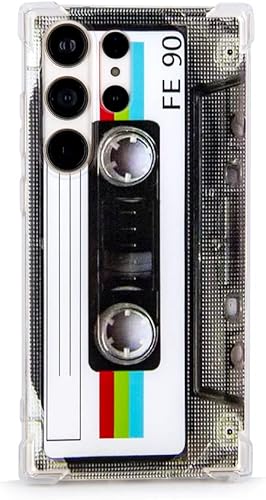 FAteamll Funda para Galaxy S23 Ultra, con esquinas reforzadas, TPU suave parachoques retro Cassette Tape Case Compatible con Samsung Galaxy S23Ultra