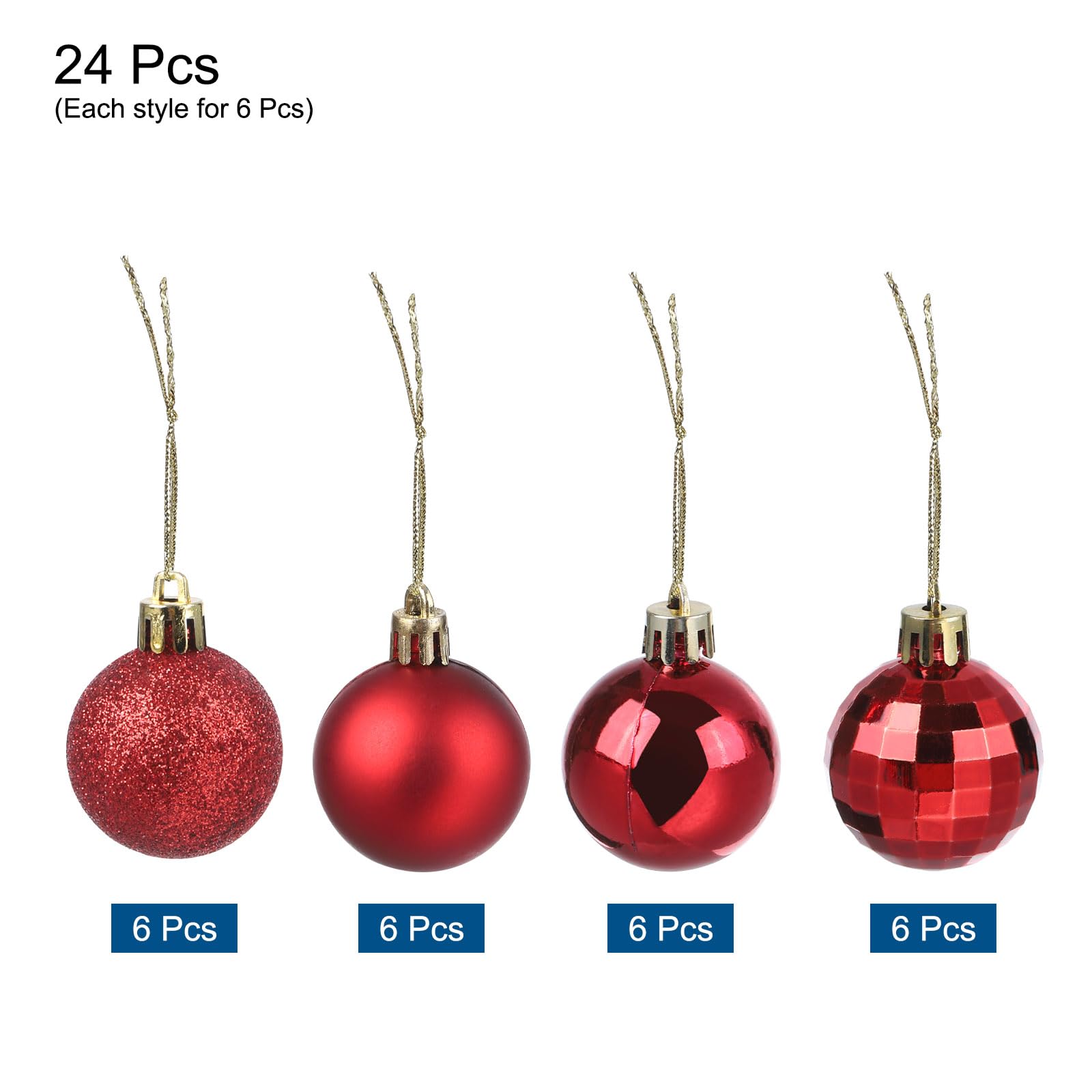 uxcell 24Pcs Red 1.57 Inch Christmas Balls Ornaments Shatterproof Ornaments Hanging Baubles for Xmas Trees Wedding, Party Decorations - Image 3