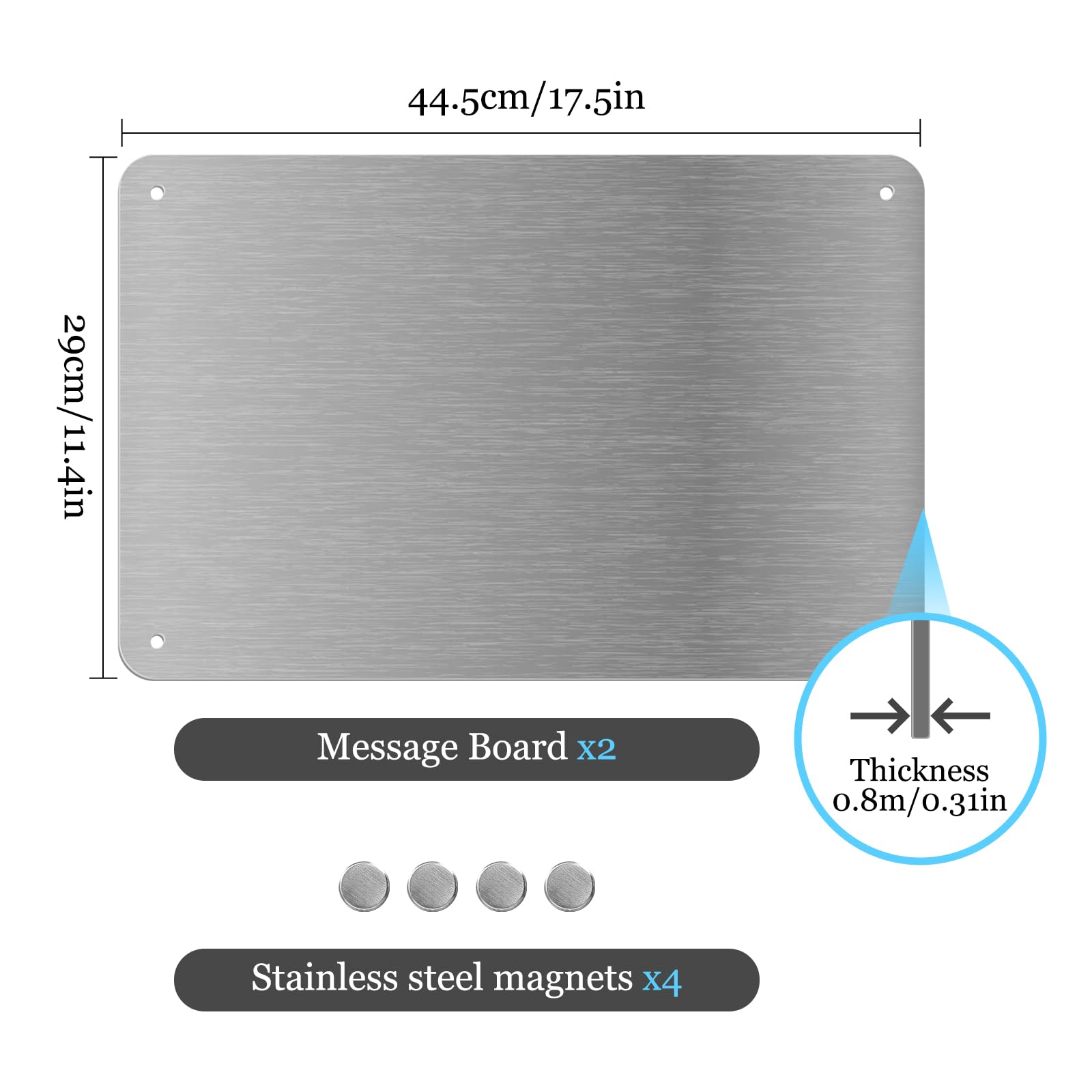 YedZen 2Pcs 44.5x29cm Magnetic Board for Wall Stainless Steel Magnetic Notice Board to Display Spice Jars Photo Note Magnetic Letter Number - Image 4