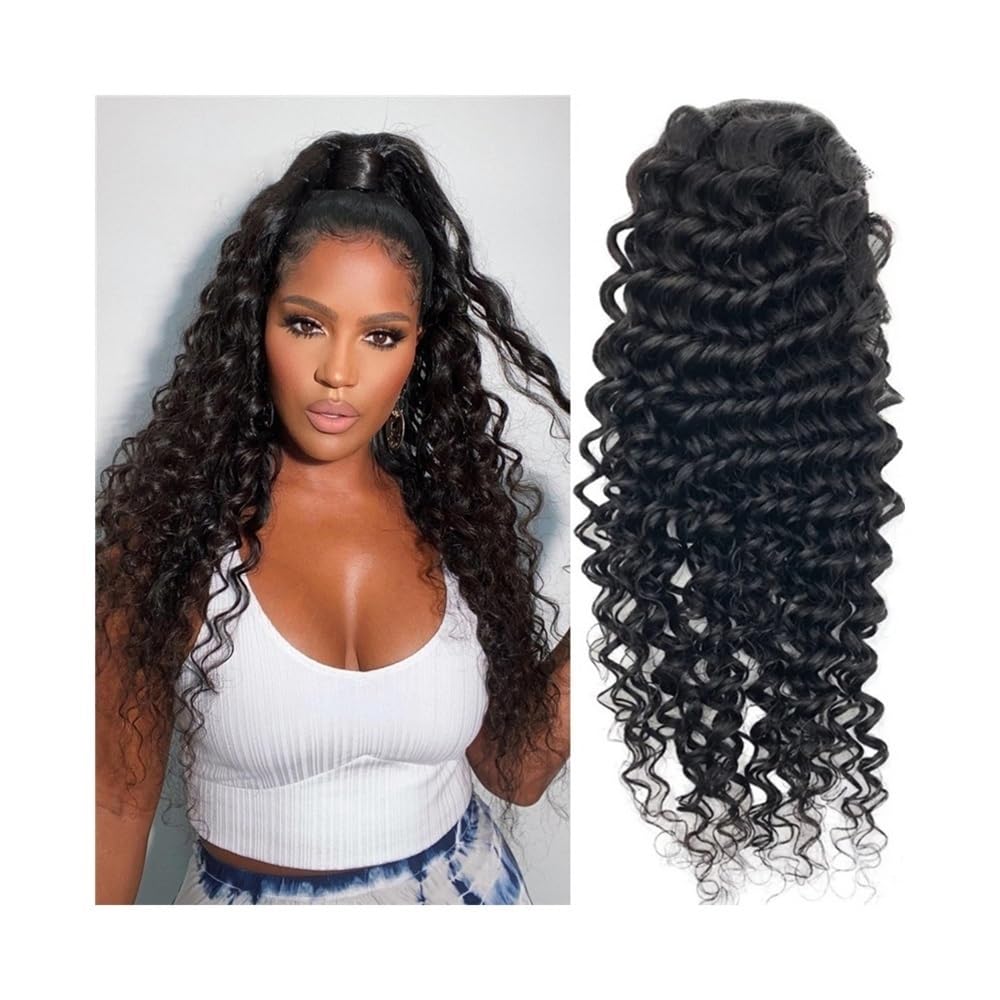 Extensión de cola de caballo negra, 12-26 pulgadas, cordón rizado para mujeres, para enganchar, falsas colas de caballo rizadas sintéticas, extensiones de cabello para uso diario (35,5 cm)
