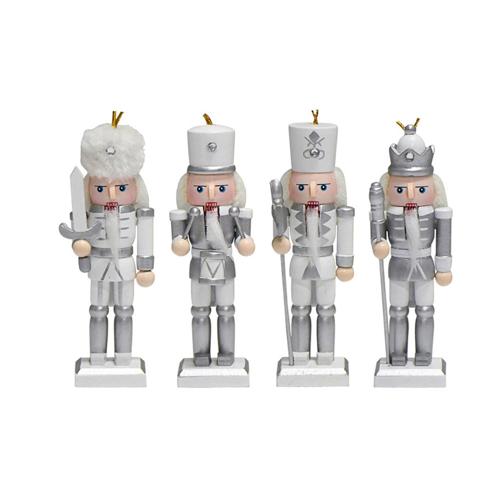 Elnwnnkc 4pcs Christmas Nutcrackers Soldier King Figure Wood Puppet Doll for Holiday Tree Hangings and Desktops Decorations Nutcrackers Soldier