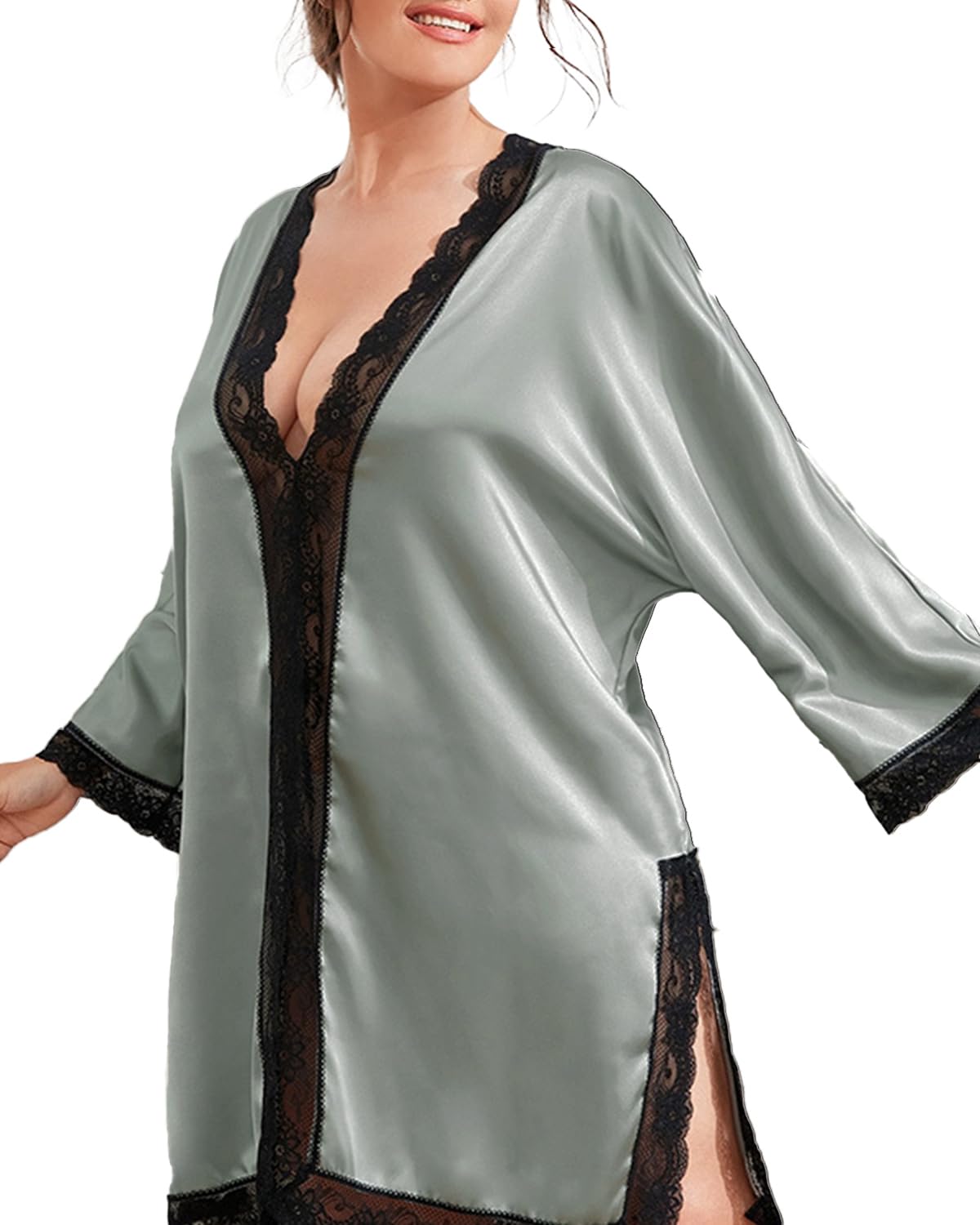 Rayson Camicia da Notte Donna Taglia Forte Manica Lunga Raso Sexy Casual Semplice Simulazione Seta Pigiama Loungewear