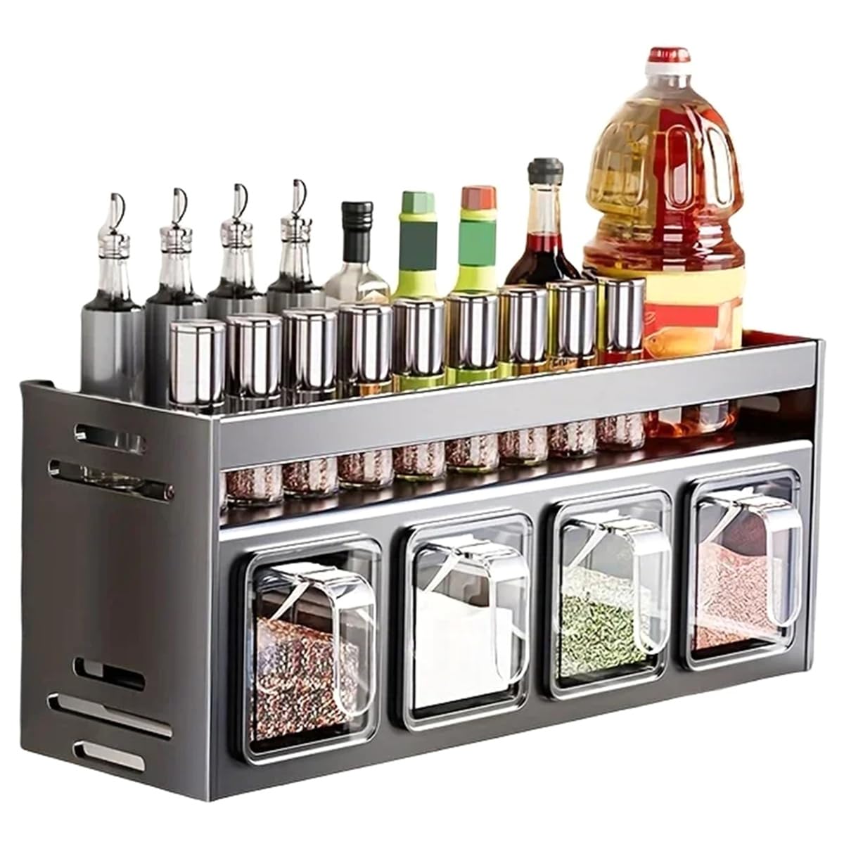 Gewürzregal aus Edelstahl zur Wandmontage, multifunktional, Küchenaufbewahrung für Gläser, Gewürze und Gewürze, platzsparendes Design für das Kochen zu Hause