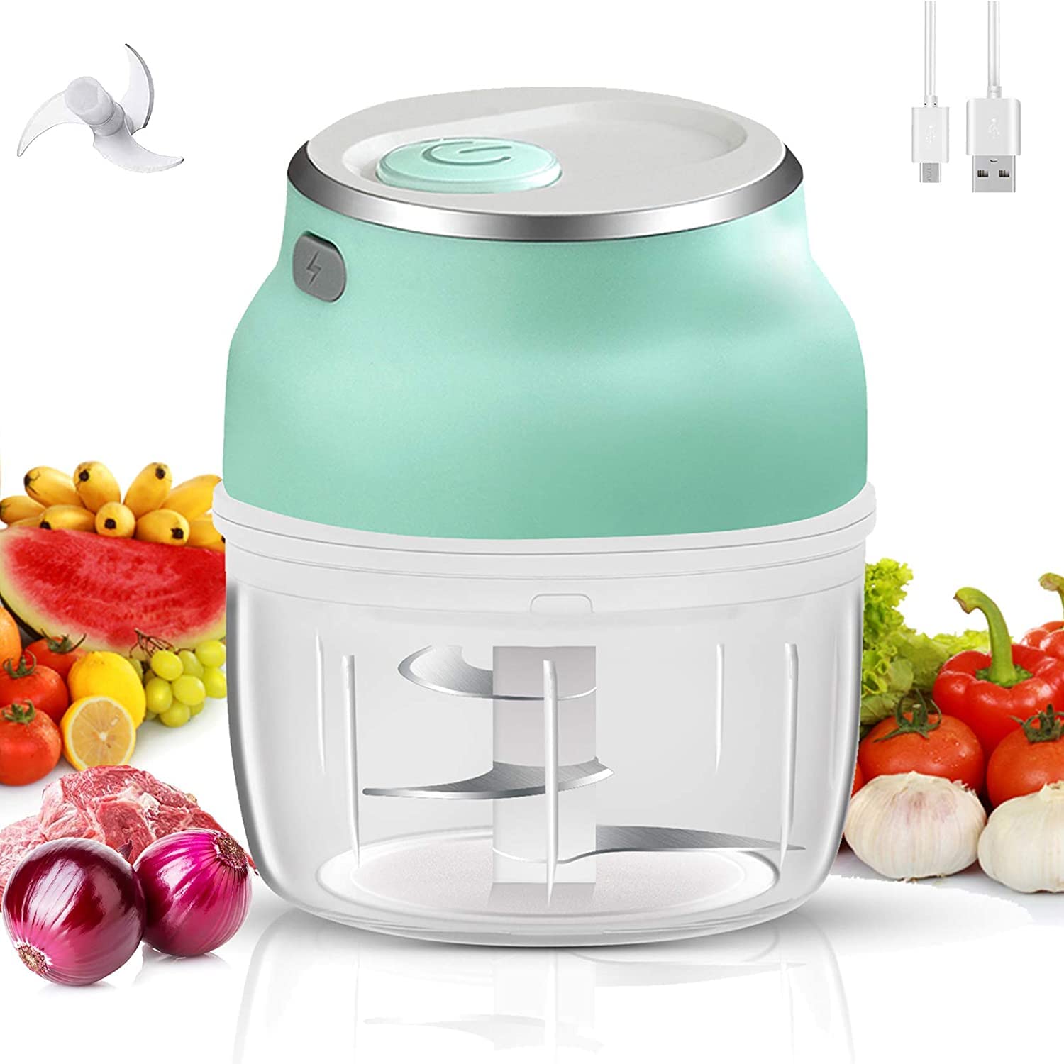 Electric Garlic Chopper, Wireless Portable Food Chopper, Mini Food Processors with USB Charging & 3 Sharp Blades, Professional Kitchen Mini Portable Garlic Mincer for Garlic, Ginger, Chili, Sauces