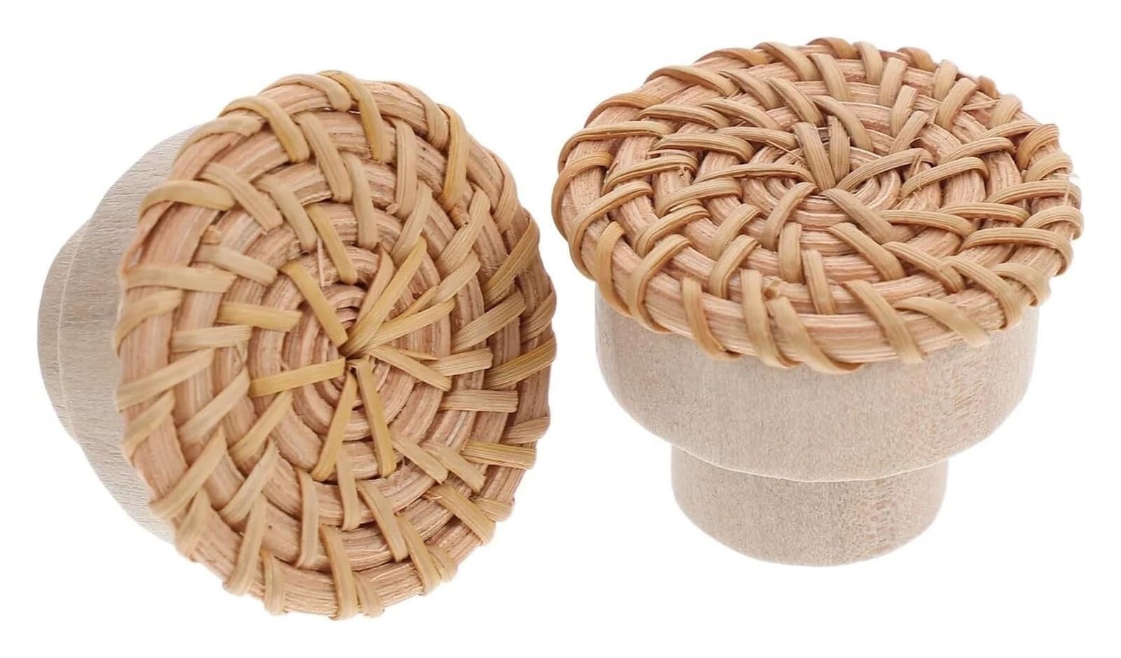 NHralpajj Wooden Rattan Drawer Pulls