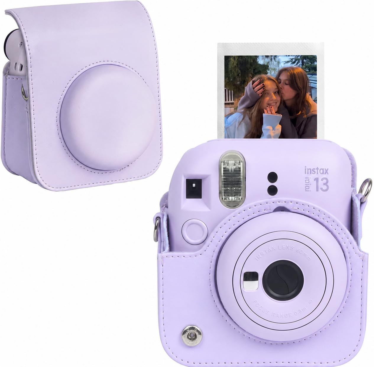 PU Leather Protective Camera Case Compatible with Fujifilm Instax Mini 13 Rain Resistant Camera Pouch with Adjustable Shoulder Strap Travel Storage Cover for Daily Camera Protection (Lilac Purple)-image-19