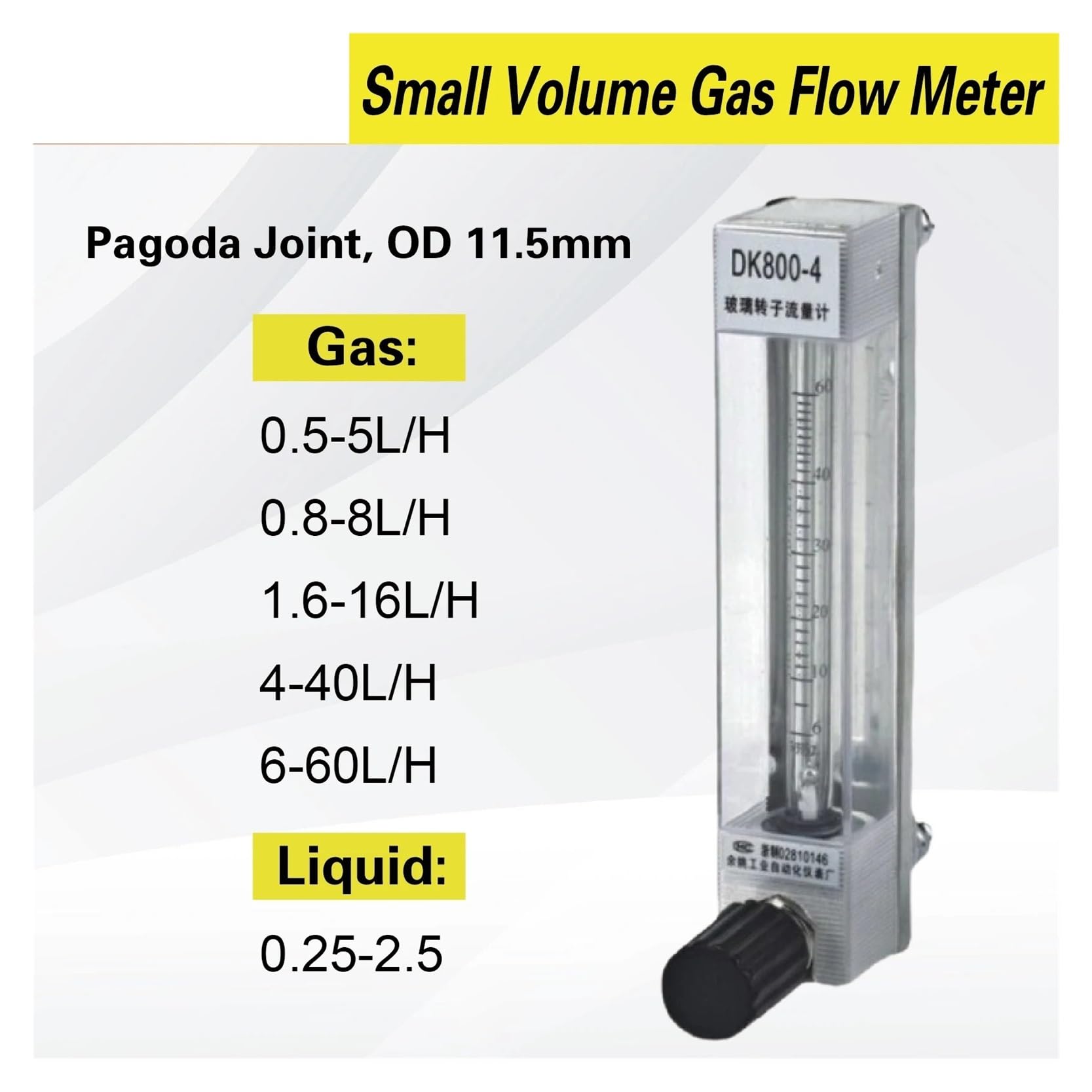 Rotámetro de vidrio DK800-4, caudalímetro de área variable, caudalímetro de aire, oxígeno, nitrógeno y gas, caudalímetro de precisión industrial for laboratorio.(4-40L-H)