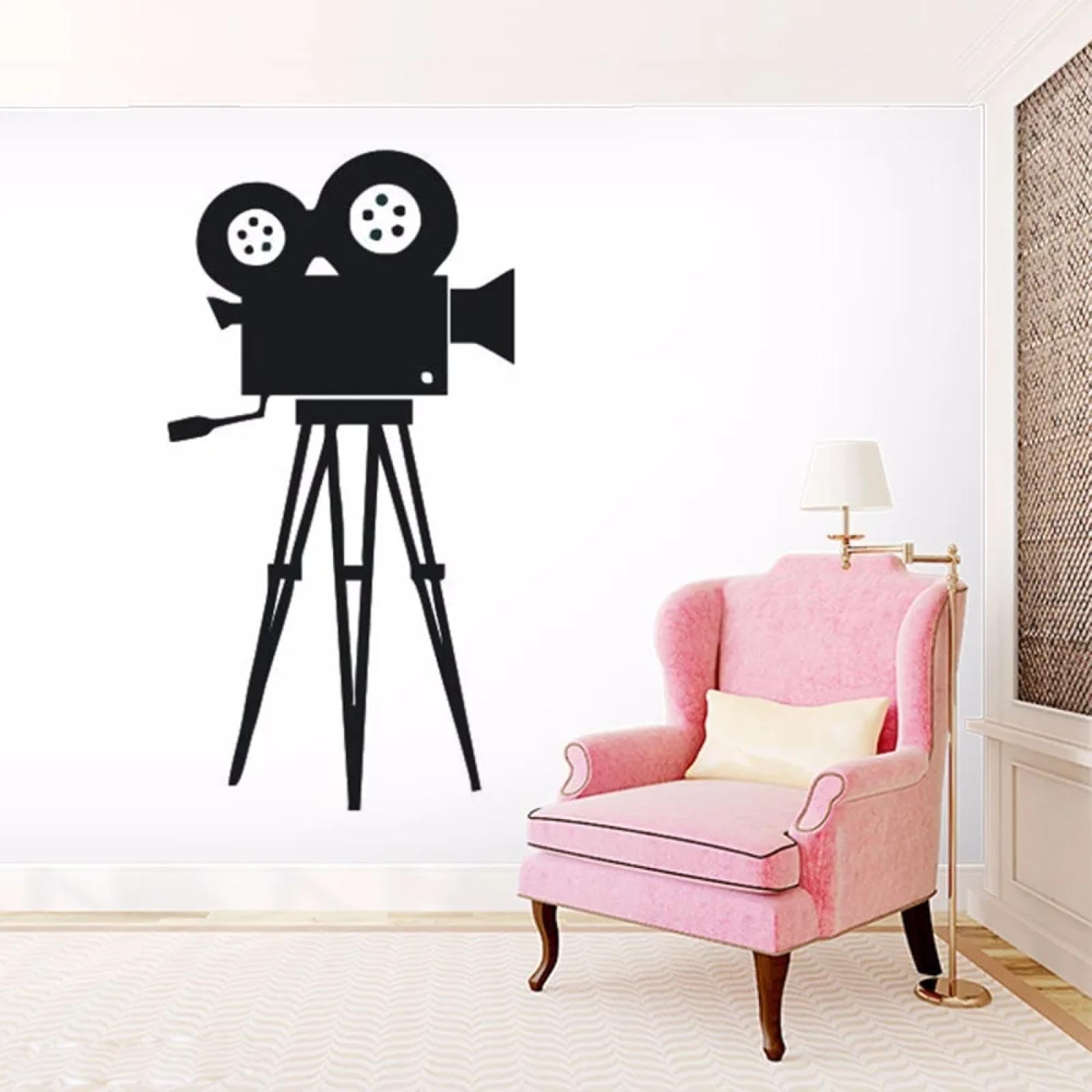 WEIMEIJIE Movie Camera wall Sticker, Movie Tools Vinyl wall Sticker, Cinema Retro wall Art Home Decoration