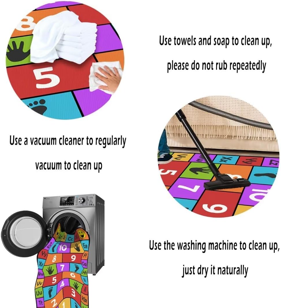 Kid Hopscotch Play Rug, ABC Alphabet Number Educational Carpet, Playroom Classroom Mat Non-Slip Washable (Red 39x59 in)