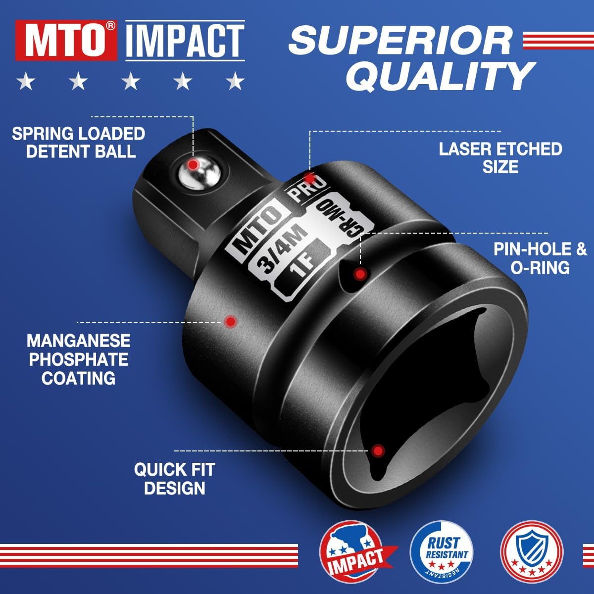 1" Female to 3/4" Male Impact Socket Adapter, 1-Inch Impact Socket Reducer for High Torque Applications, Heavy-Duty Chrome Molybdenum Alloy Steel