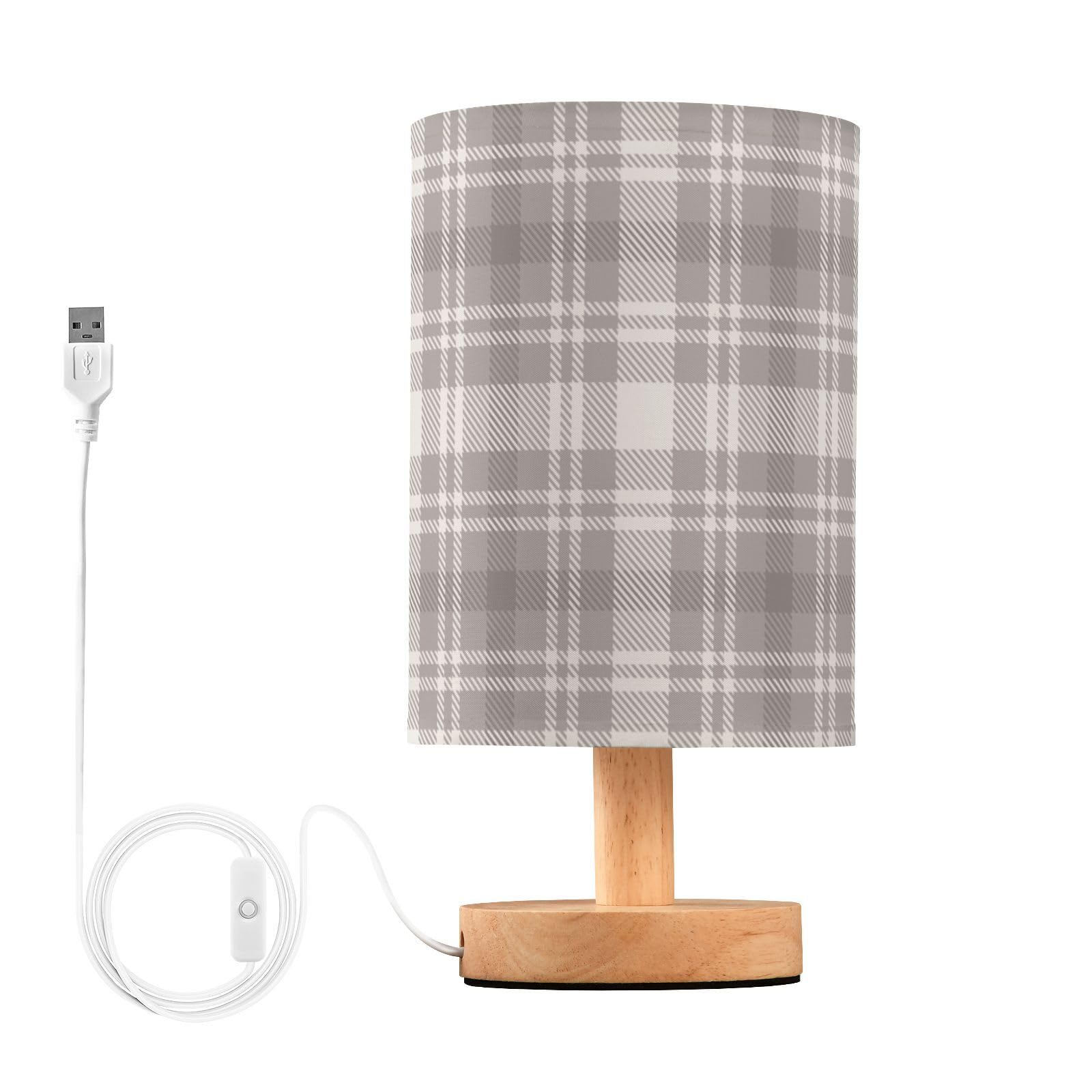 FRODOTGV Table Led Lamp Night Lamp with Plug Grey Plaid Checkered Tartan Pattern Candlestick Lamps for Reading