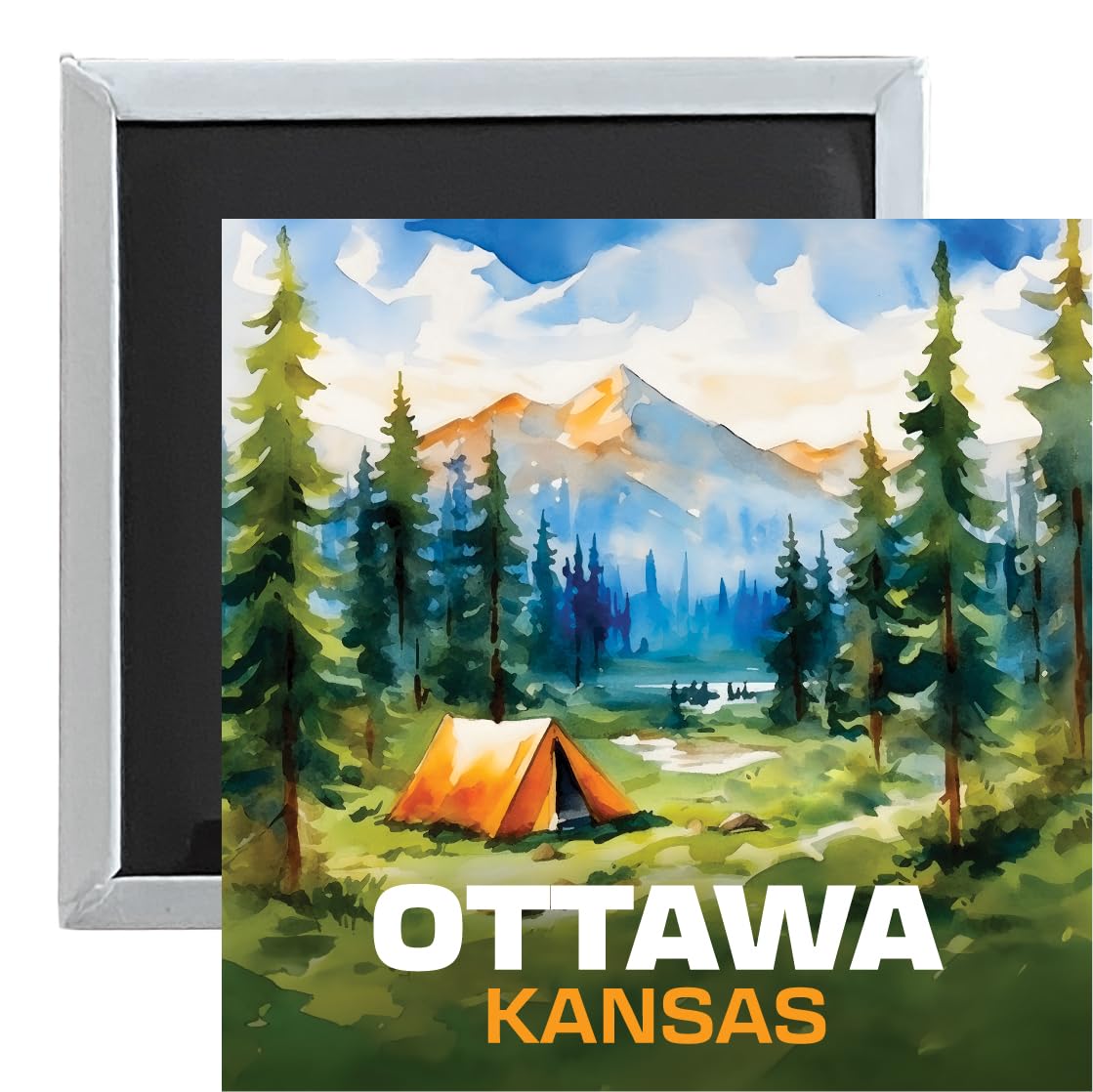 Ottawa Kansas Souvenir 2.5 x 2.5 Inches Magnet Camping Tent Design Single