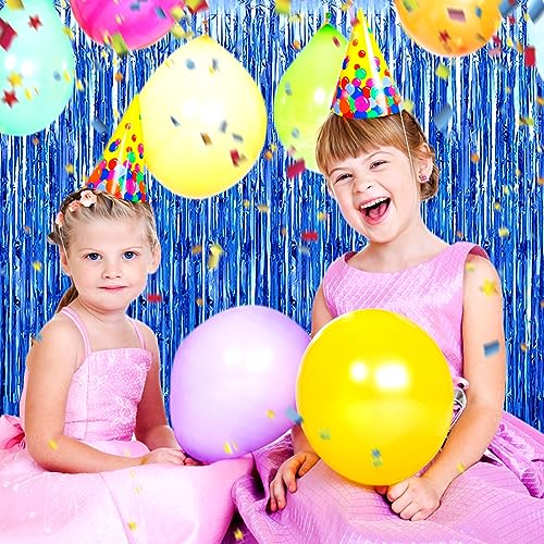 Image of 6 Pack Blue Foil Fringe Curtain Backdrop, 3.28Ft x 8.2Ft Metallic Tinsel Foil Fringe Streamer Curtains for Photo Booth, Christmas Day, Thanksgiving, Wedding, New Year Party Decorations