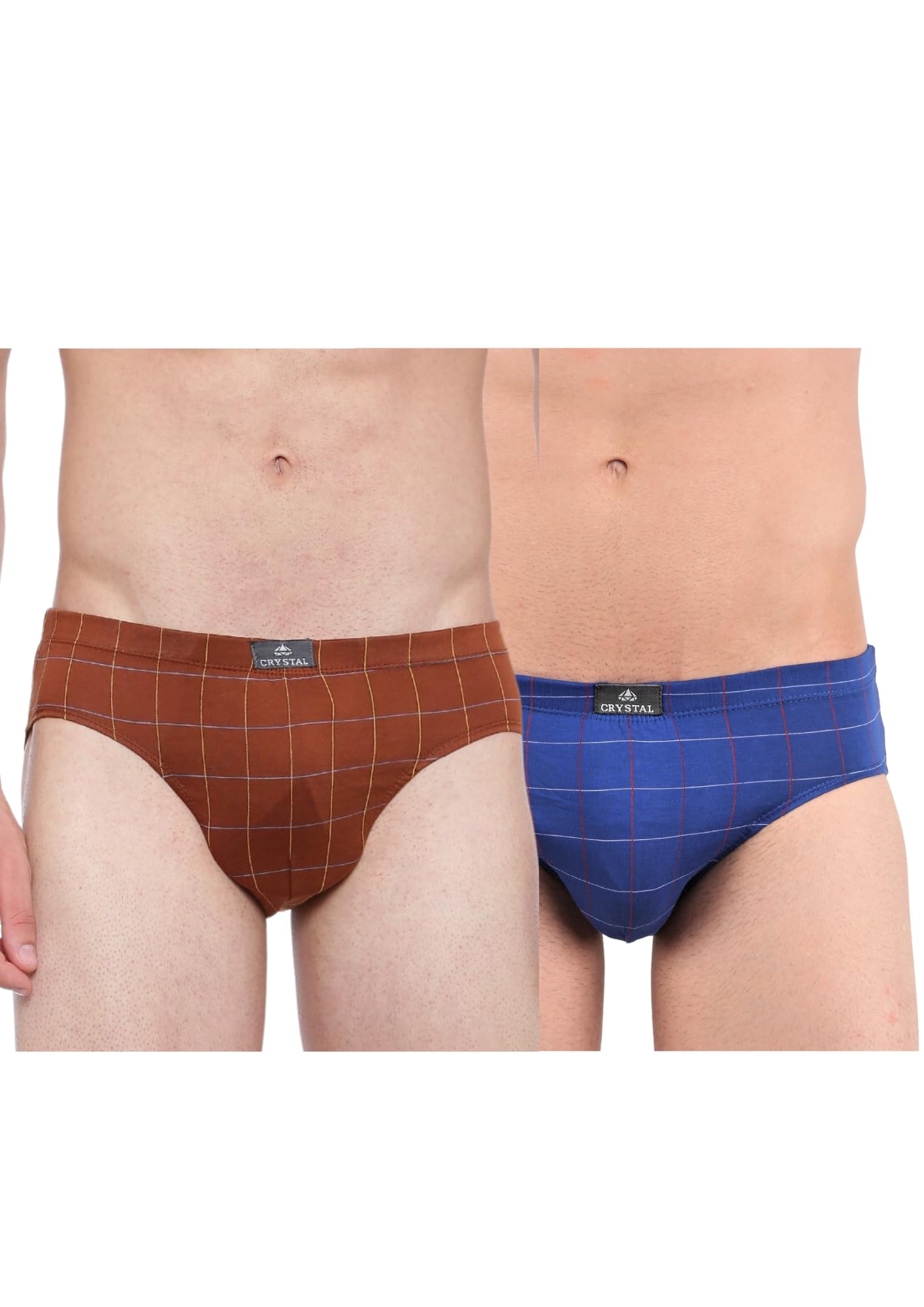 Crystal Italia Brief Men's Super Combed Cotton Checkered Brief with Concealed Waistband | Assorted | (Pack of 2)