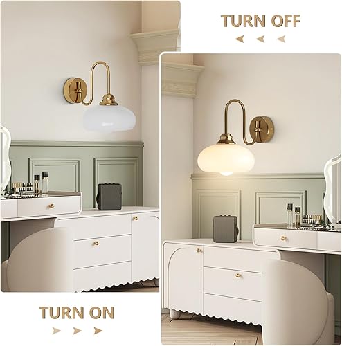 Miniatura 3 de KCO Iluminación de 1 luz vintage para baño, apliques de pared de globo dorado, iluminación de pared de latón cepillado, iluminación de pared de