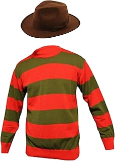 Conjunto de disfraz de Freddy Krueger para hombre, diseño de rayas, color rojo y verde