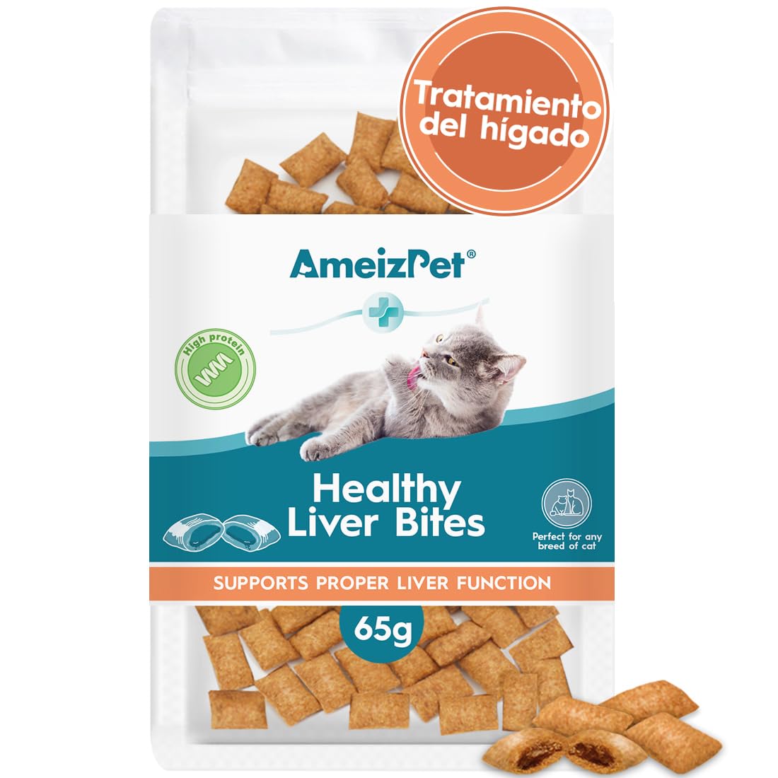AmeizPet Golosinas Hígado Sano para Gatos - Hígado Sano Alimento Seco para Gatos de Interior, 65 g (2.3 oz)