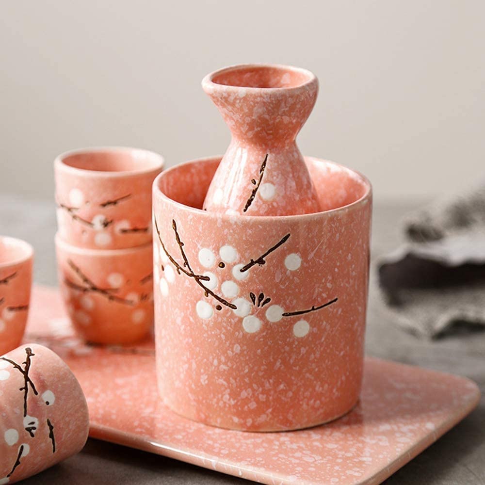RWRAPS Ensemble de Tasses à saké japonaises en poterie, peintes à la Main, en Porcelaine, en céramique, Verres à vin, Blanc + Prune Bleue (Rose + Prune Blanche)
