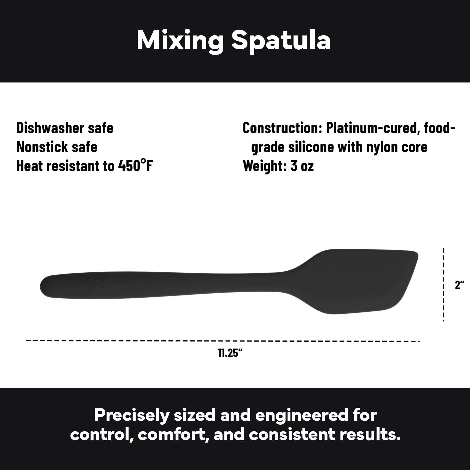 Misen Hitzebeständiger Silikon-Spatel – Antihaft-Kochgeschirrsicherer, flexibler Küchenwender zum Backen, Eiermischen, Pfannkuchenwender – große, langlebige Gummilöffel – 27,9 cm – Schwarz