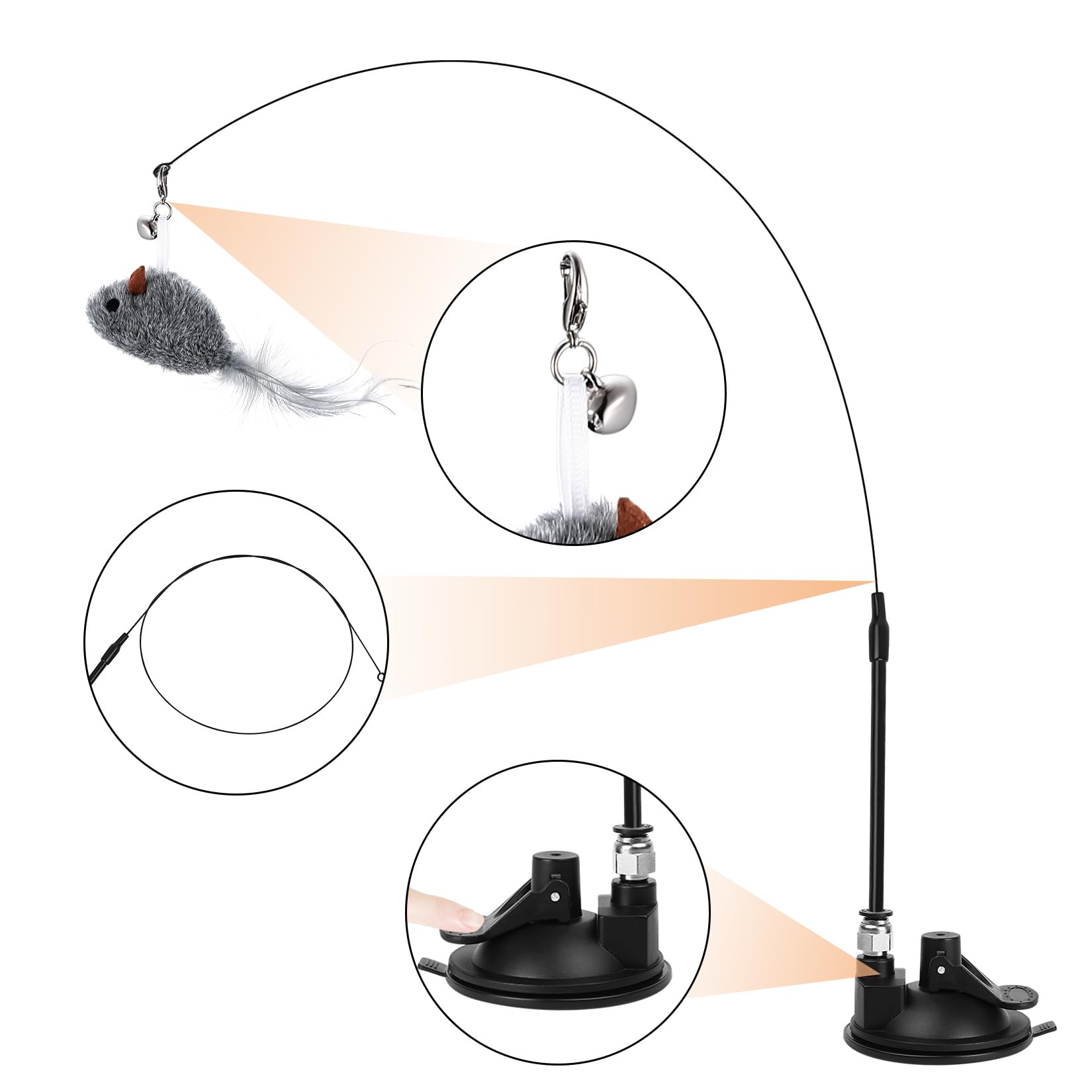 2 Piece Interactive Cat Feather Wand With Suction Cup and 3 Refill Flying Bird Toys for Indoor Cats and Kittens - Image 3