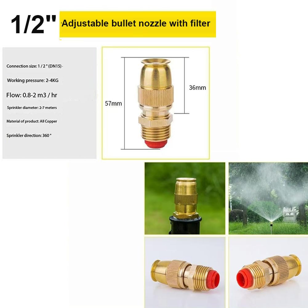 Boquillas rociadoras de latón, aspersor de riego de bala de alta presión ajustable de 1/2 pulgada, spray de 360 grados, paquete de 5 o 10 unidades para uso en jardín al aire libre