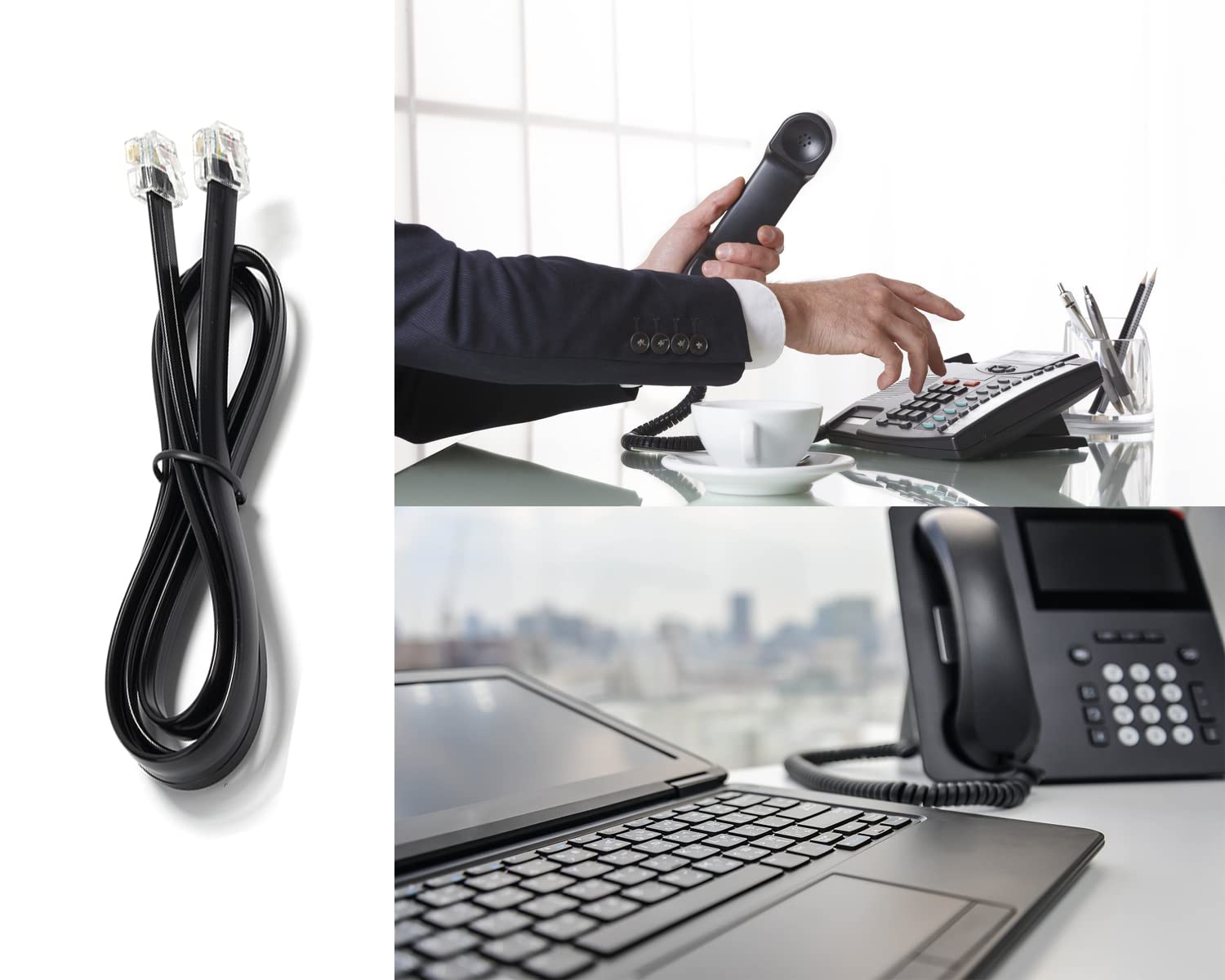 RJ12 Cable Phone Cord RJ12 6P6C Male to Male Straight Wired for Both Data and Voice Use Black (3 FT / 3 Pack) - Image 5