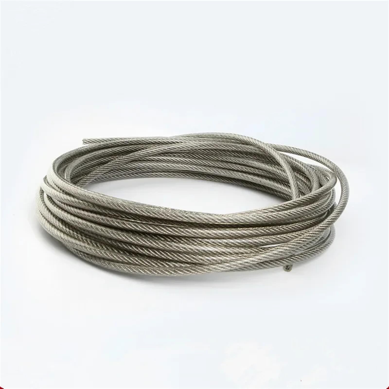 Cable Acero, Cable de Acero Cable Flexible de Acero Recubierto de PVC de 5 mm de diámetro, 10 Metros, Transparente + Plateado