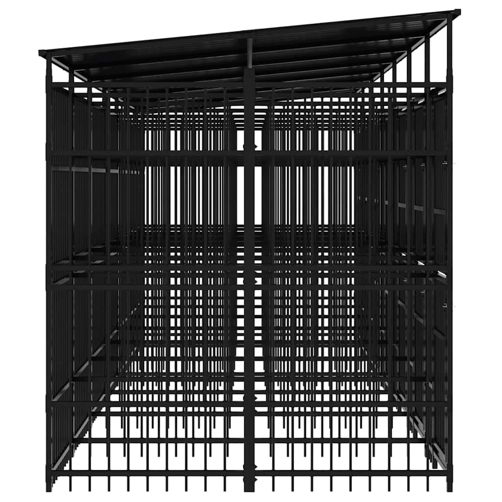 Perrera para perros con techo de acero negro 12,9 m² 679 x 200 x 228 cm con puerta con cierre de protección y seguridad para perros, cachorros, jardín y camping