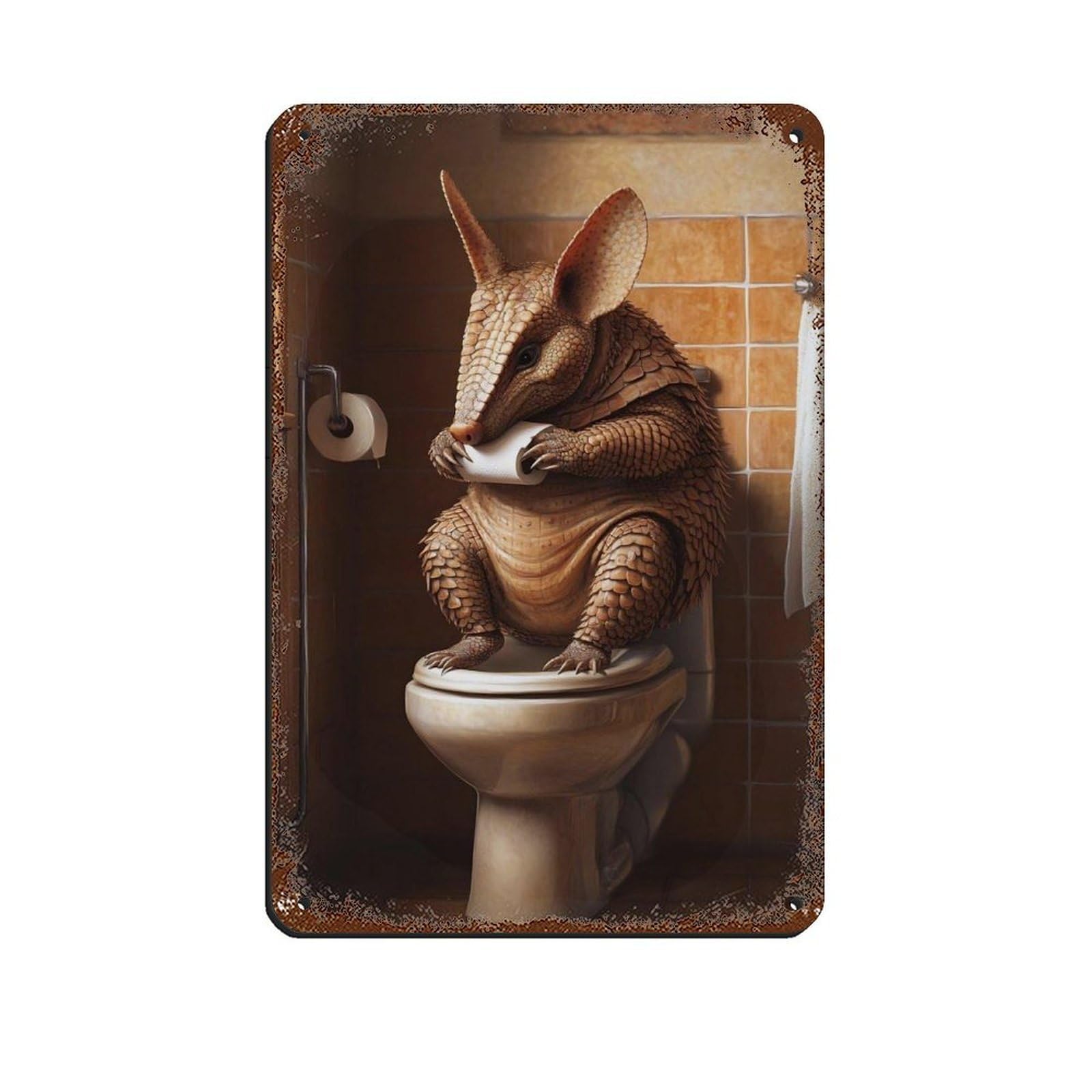 Quirky Armadillo Bathroom Retro Poster Metal Tin Sign Chic Art Retro Iron Painting Bar People Cave Cafe Family Garage Poster Wall Decoration 8x12inch(20x30cm)