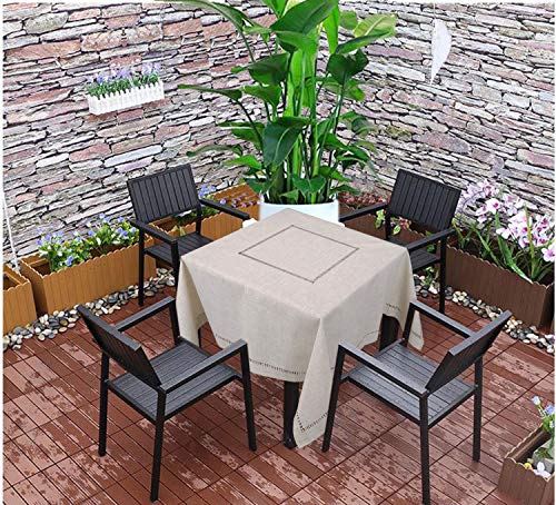 Grelucgo Handmade Double Hemstitch Natural Tablecloth, Square 54 Inches #TOP5