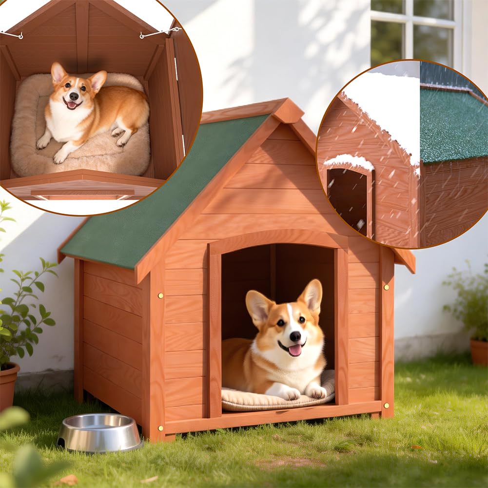 BAKAJI Cuccia per Animali Domestici in Legno di Cipresso, Casetta per Cani e Gatti con Tetto Spiovente Apribile, Casa da Esterno ed Interno Resistente Alle Intemperie con Tettoia Asfaltata, 85 x 65cm