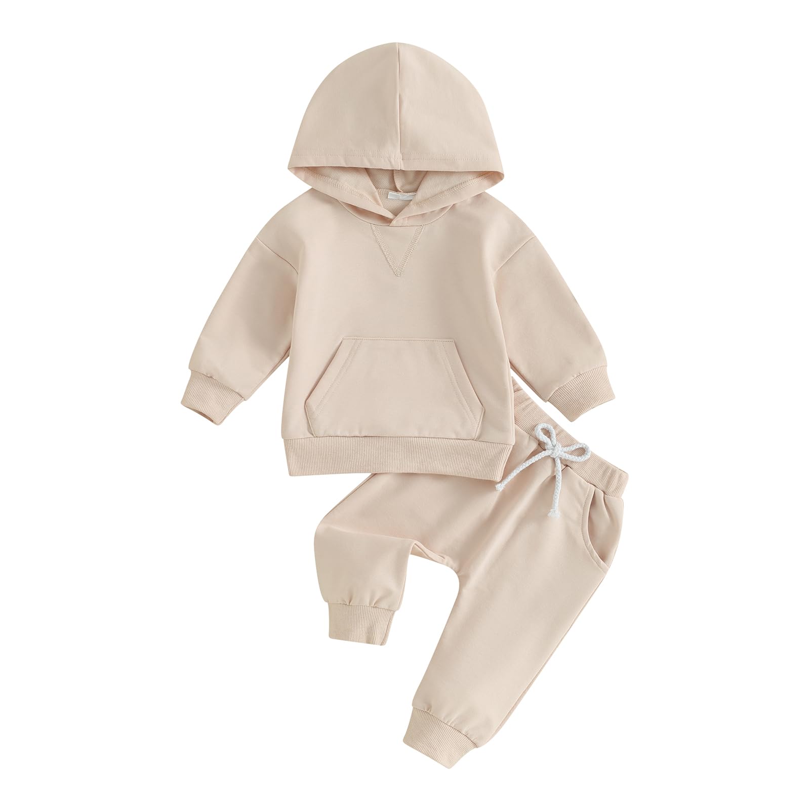 Conjunto de 2 piezas de sudadera con capucha y pantalones deportivos de color liso para bebé y niña