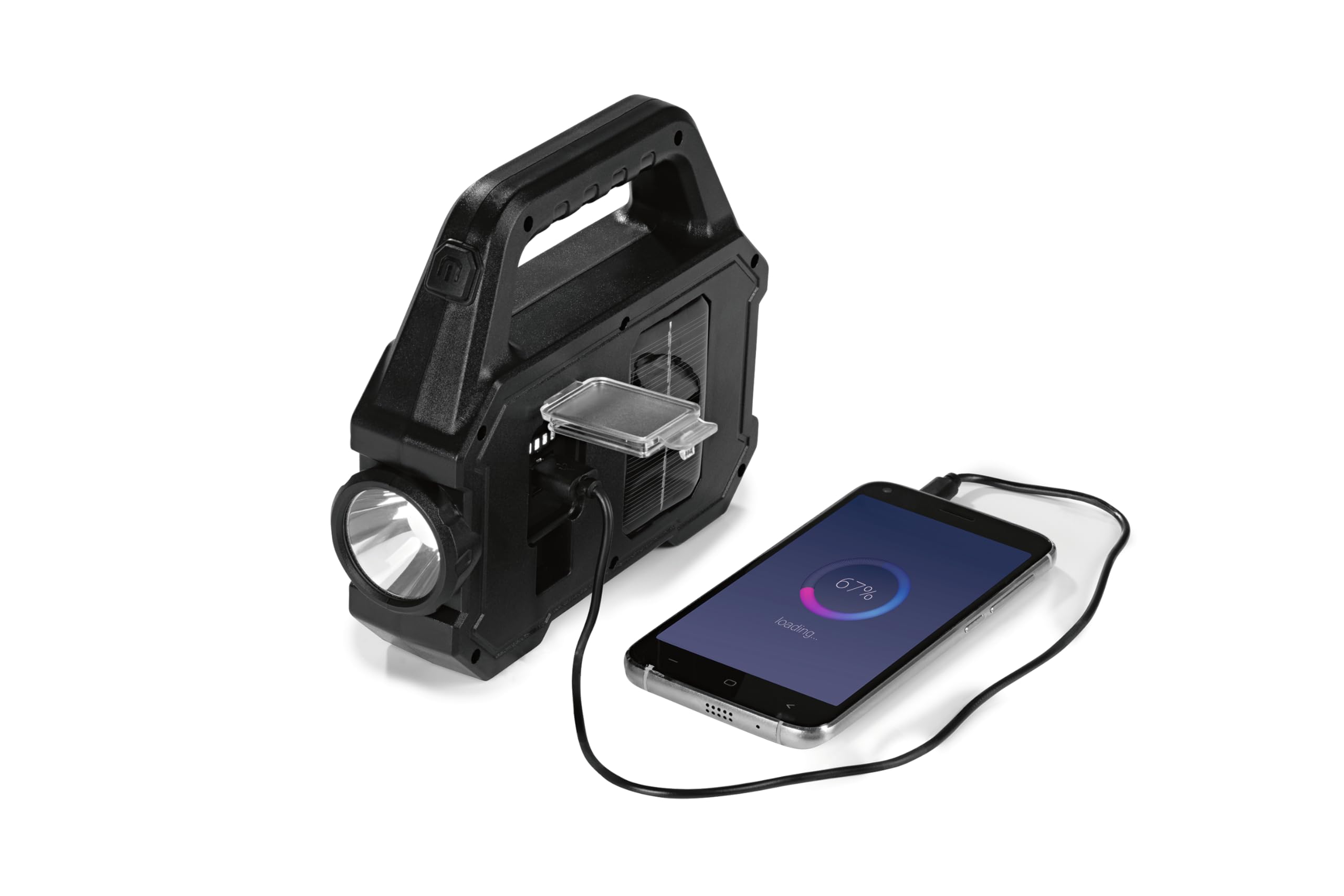 EASYmaxx Solar Work Light 3 in 1: COB Spotlight, Dimmable COB Side Light & XPG Torch, Solar Panel Charging or USB Connection, Ideal for Camping or Power Outage