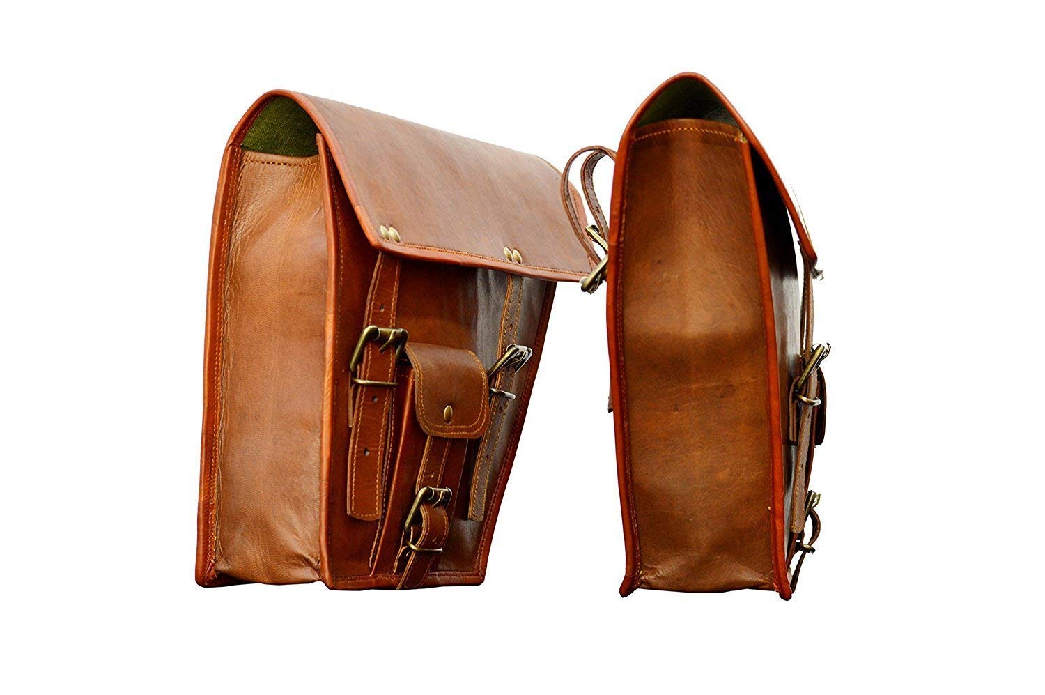 Sacoches Latérales Moto En Cuir Marron - 10L - Artisanales Fabriquées Aux USA