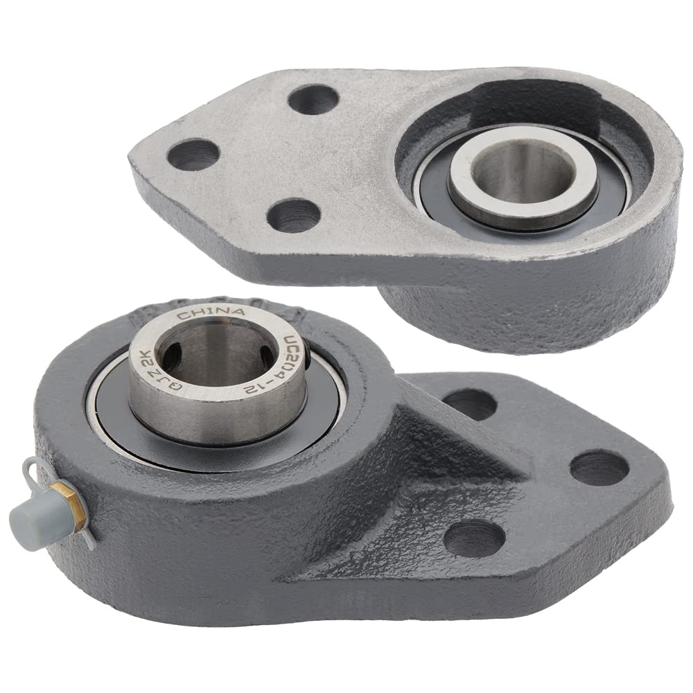 [2-Pack] UCFB204-12 - 3-Bolt Flange-Mount Ball Bearing Unit, Insert Bearing UC204-12, Cast Iron Housing FB204, Bore Shaft 3/4 in (19.05 mm), Set Screw Locking, 4.25 in (107.95 mm) Overall Length