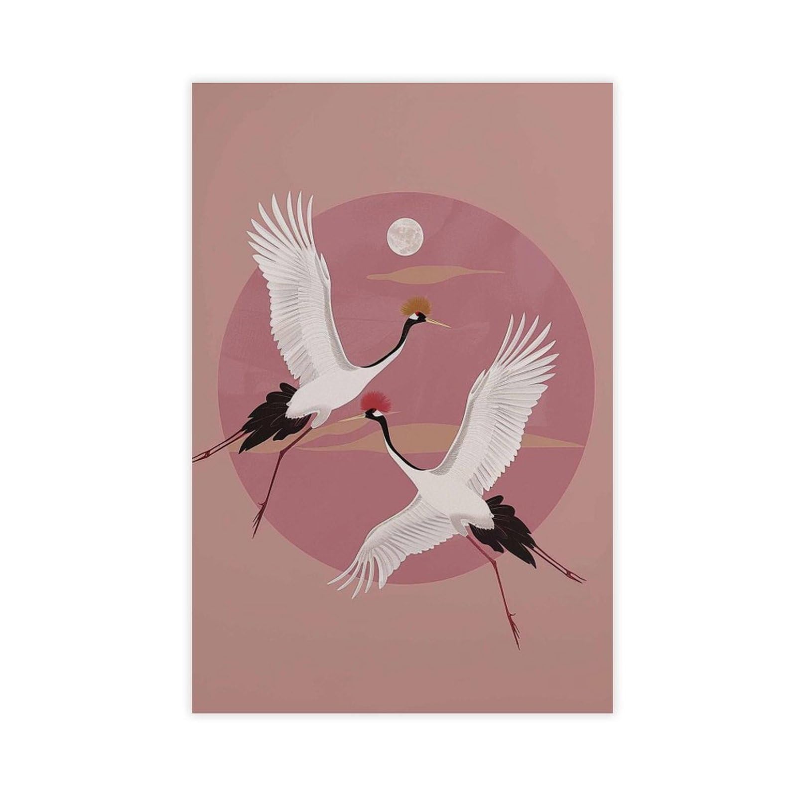 Stampa artistica da parete con gru giapponese, poster minimalista con uccellini, poster su tela, decorazione artistica da parete, stampa per soggiorno, camera da letto, decorazione 61 cm L x 91,4 cm W