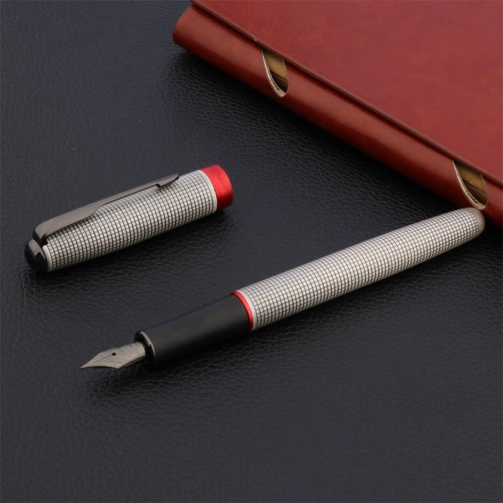 Penna stilografica classica in metallo rosso nero freccia reticolo forniture per ufficio scuola scrittura