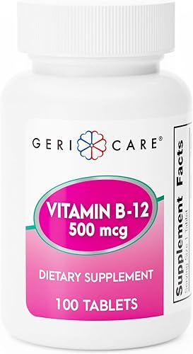 GeriCare Tabletas de vitamina B-12 de 500 mcg Apoya niveles de energía saludables, función cerebral y salud circulatoria Suplemento de confianza