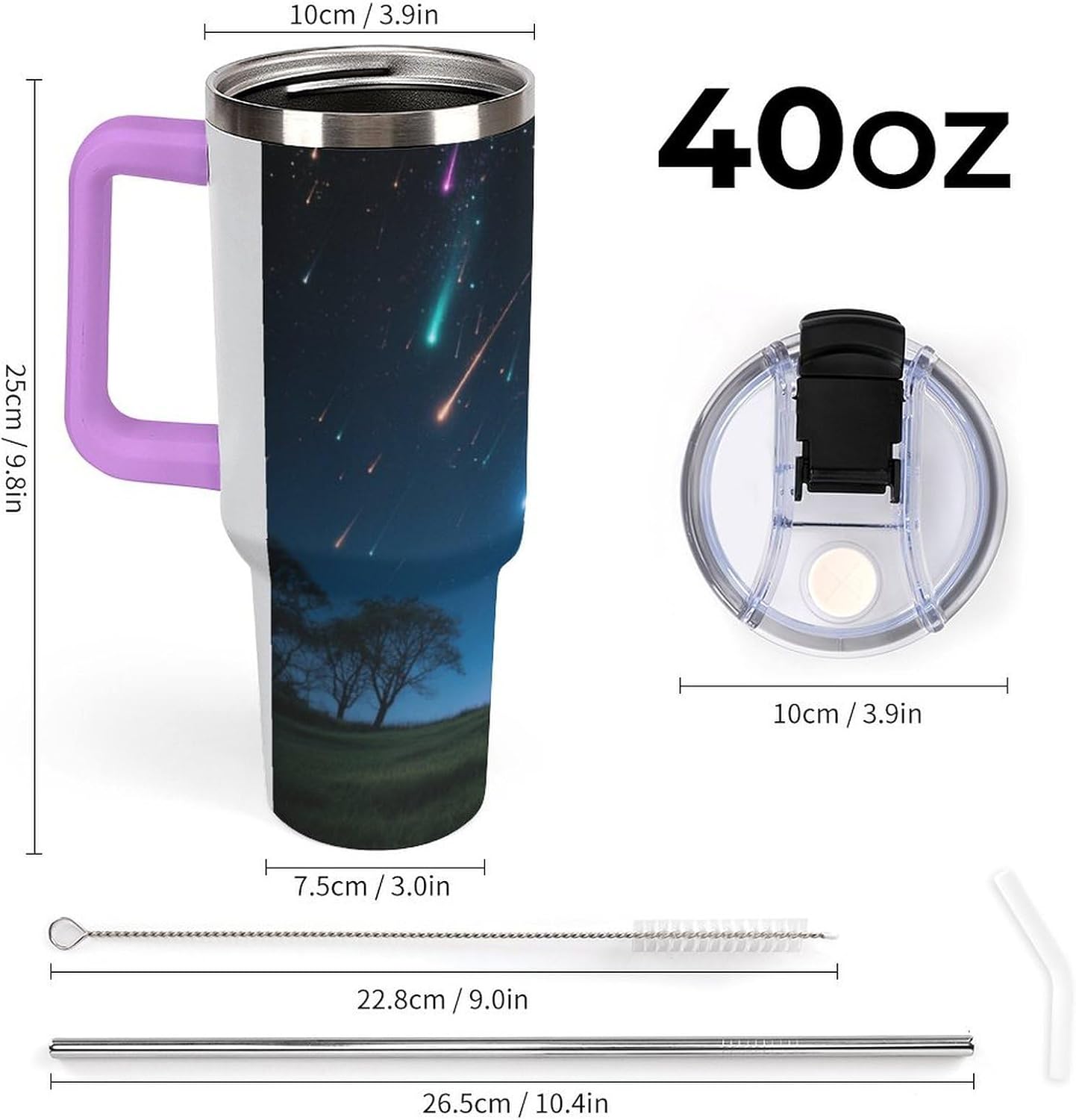 Travel Coffee Mug 40OZ Thermo Cups Thermos Cup Drink Cups Meteor Showers Thermos with Cup with Handle Lid And Straw Suitable for Gifts Parties Offices Traveling