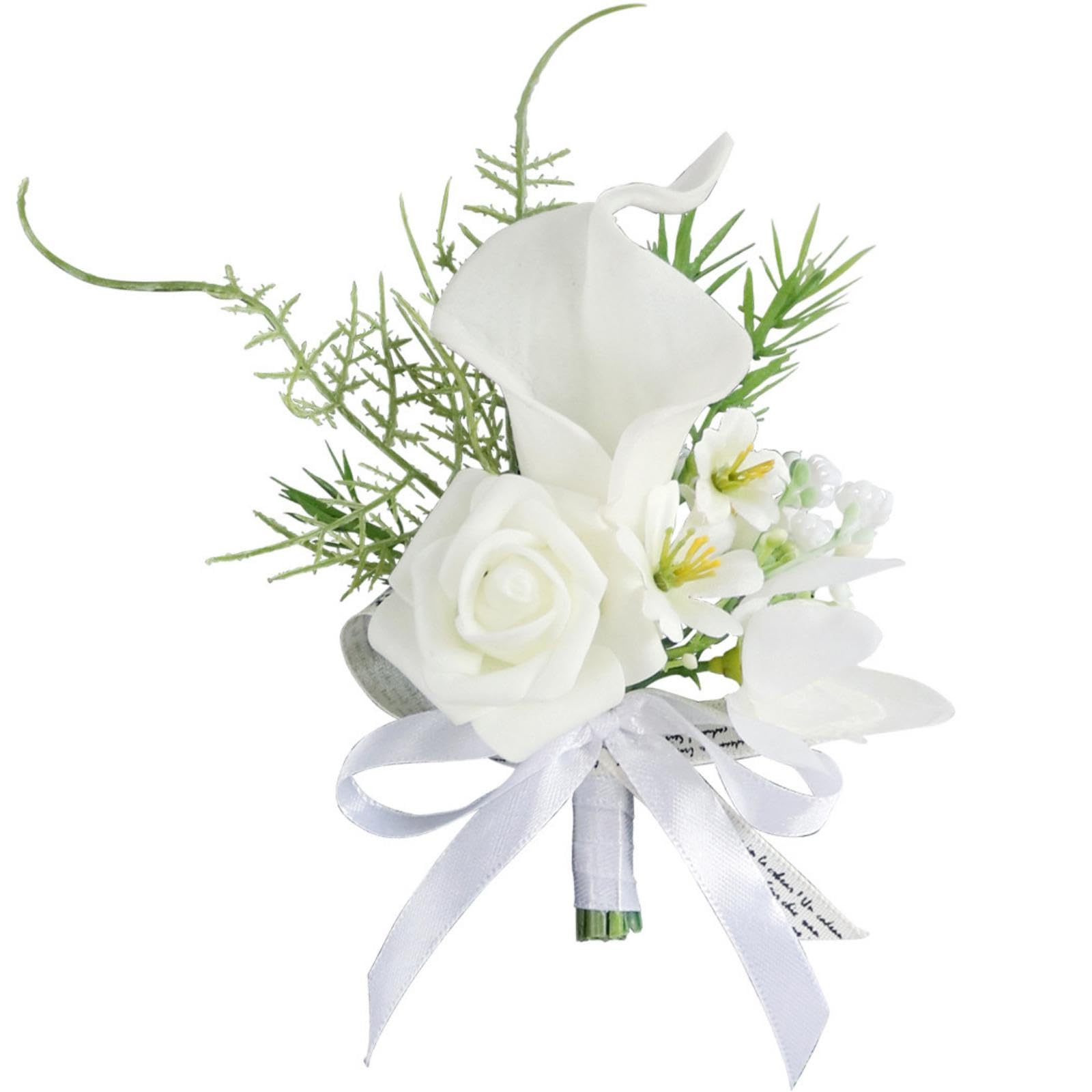 White Boutonniere for Men Wedding, Artificial Calla Lily Groom Groomsmen Boutonniere Handmade Corsage Flower for Wedding Ceremony Anniversary Formal Dinner Party Prom, A