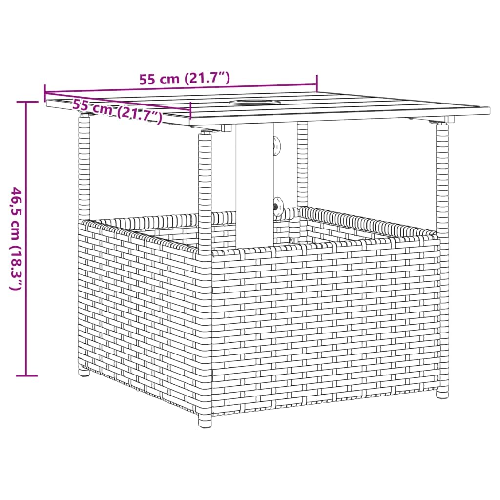 vidaXL Mesa de jardín polirratán negro con agujero para sombrilla, resistente a UV y agua, mesa de comedor exterior