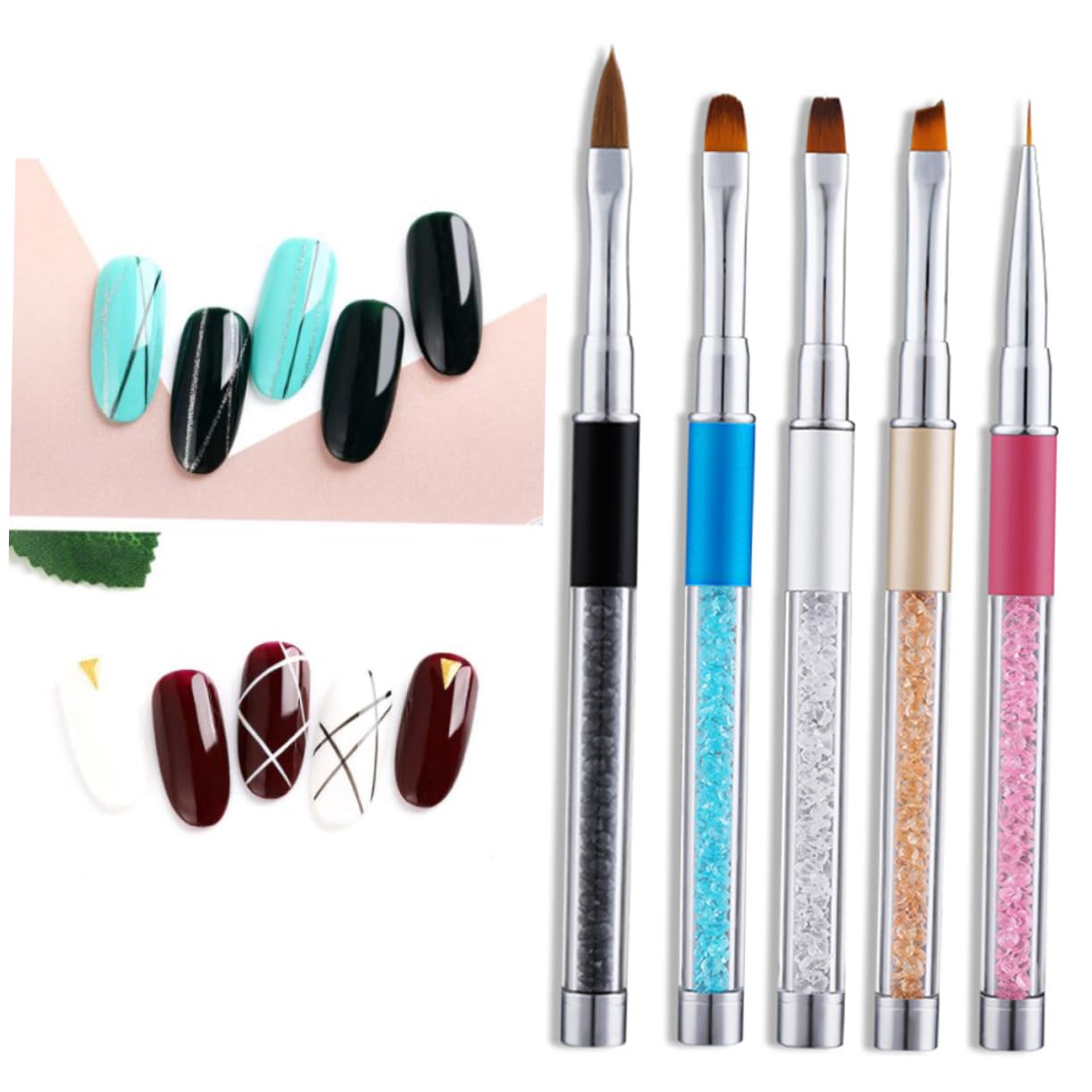 minkissy Juego De 2 Pinceles Para Uñas Herramientas De Manicura Acrílica Para Uso En Salón En Casa 5 Unidades X 2